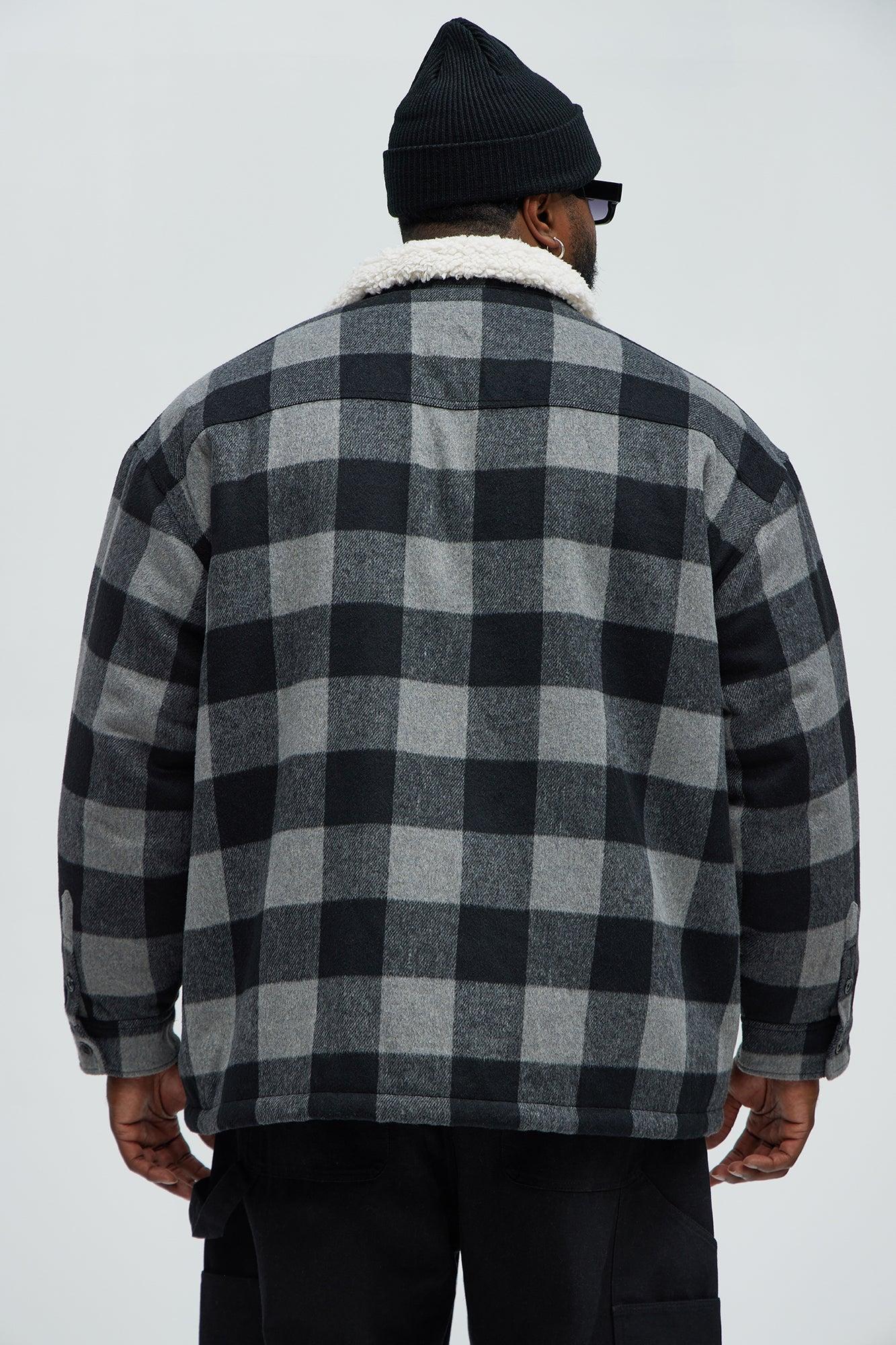 Sherpa Flannel Shacket - Black/Grey Product Image