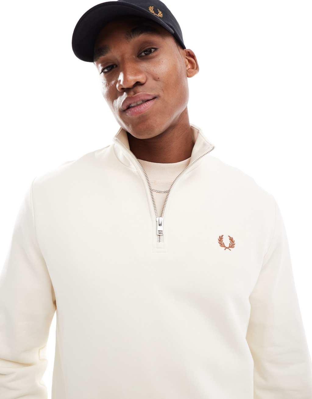 Fred Perry half zip sweatshirt in off white Product Image