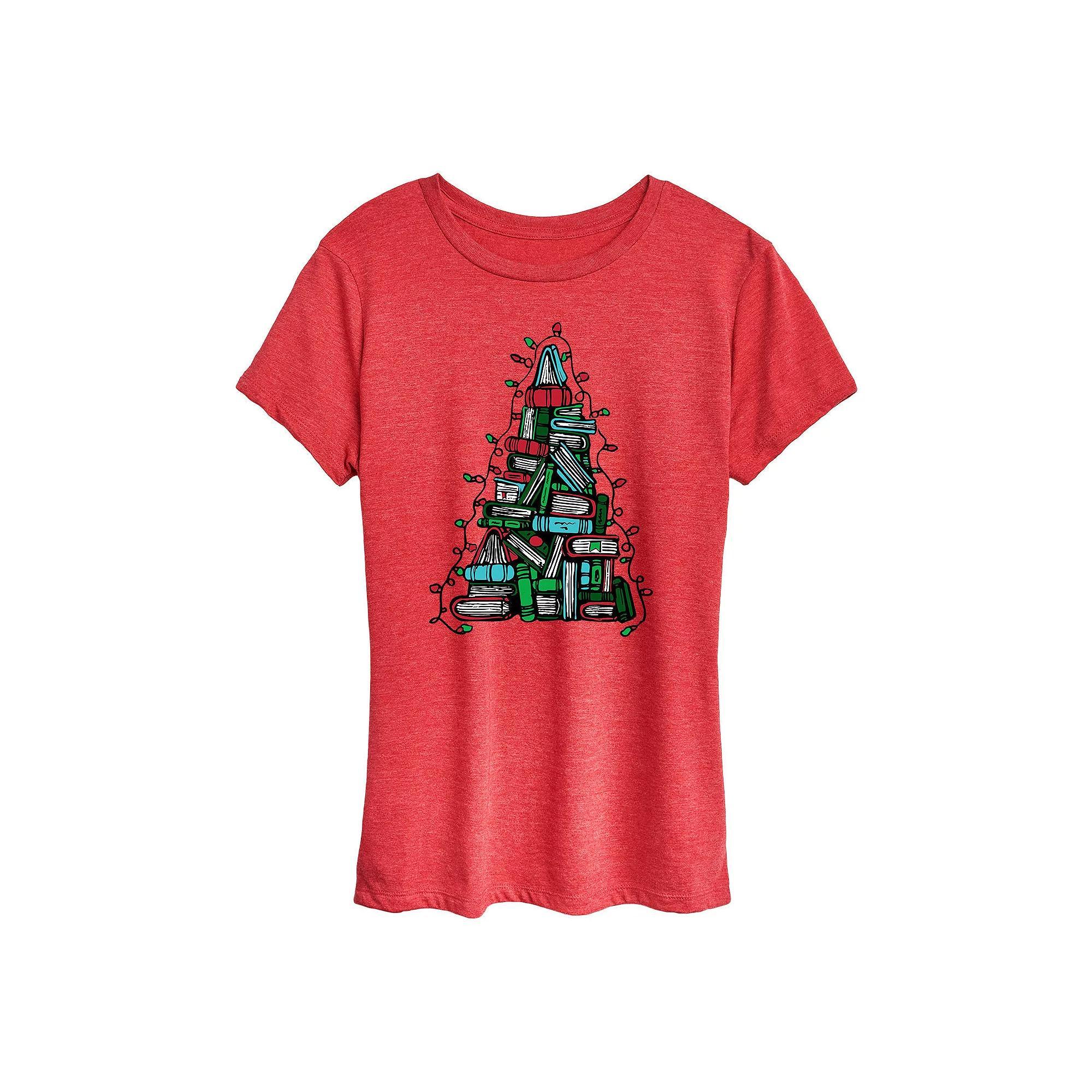 Women's Book Christmas Tree Graphic Tee, Girl's,  Product Image