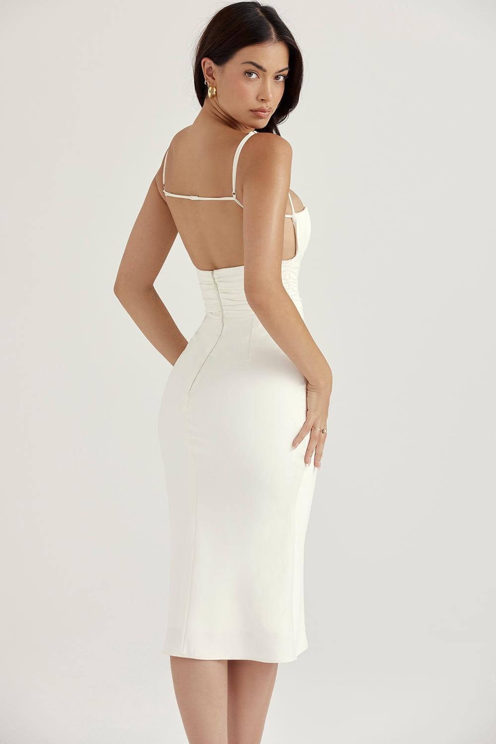 Lois Ivory Satin Corset Midi Dress Product Image