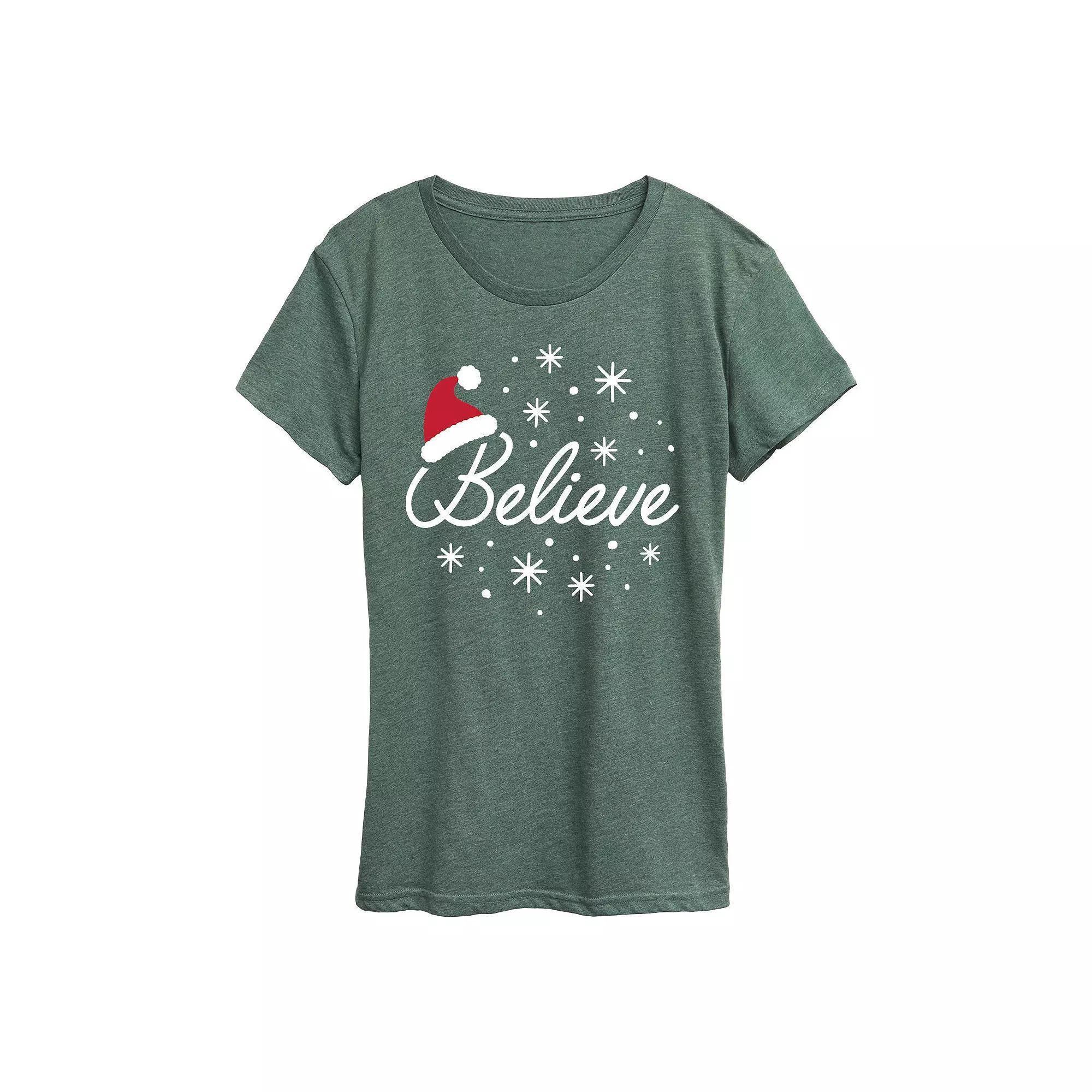 Women's Believe With Santa Hat Graphic Tee, Girl's,  Product Image