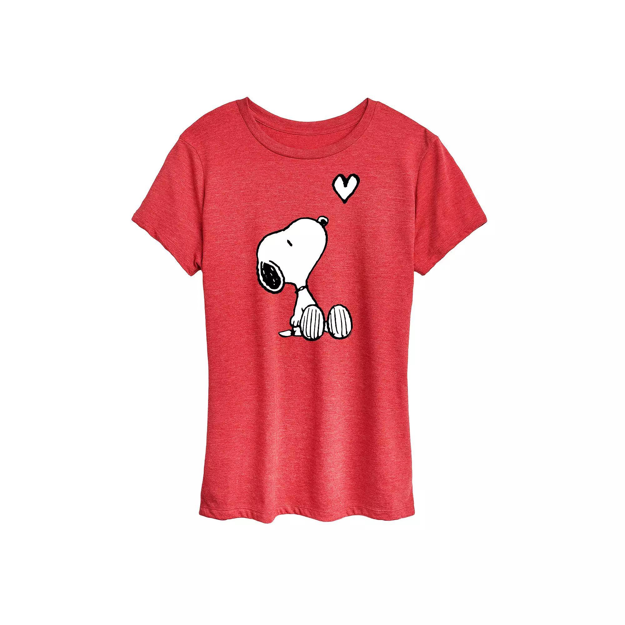 Women's Peanuts White Snoopy Heart Graphic Tee, Girl's,  Product Image