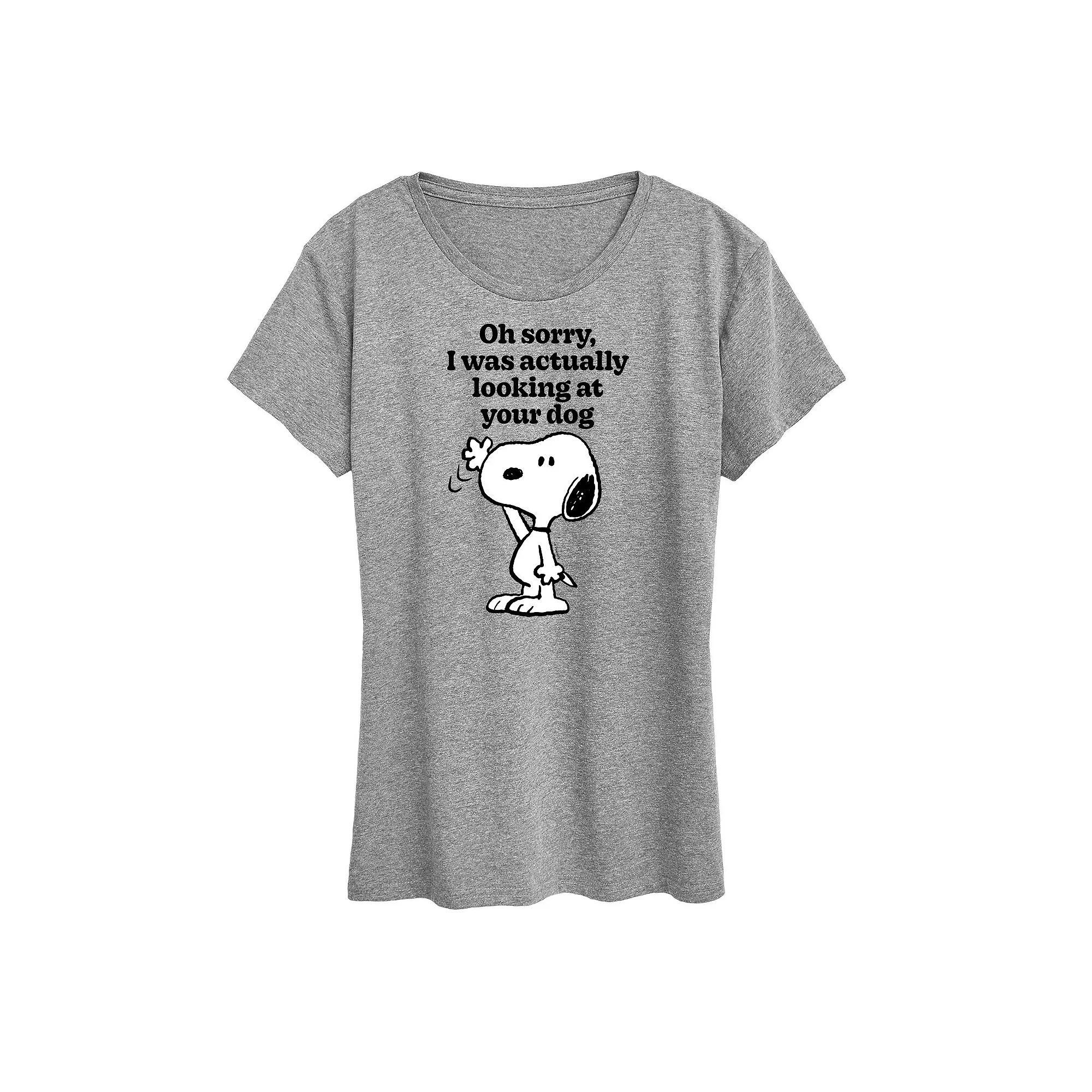 Women's Peanuts Snoopy Looking At Your Dog Graphic Tee, Size: XXL, Grey Gray Product Image