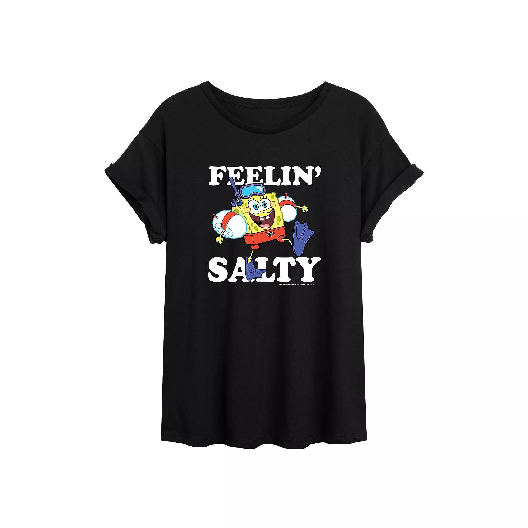 Juniors' SpongeBob Salty Oversized Graphic Tee, Girl's, Size: Medium, Black Product Image