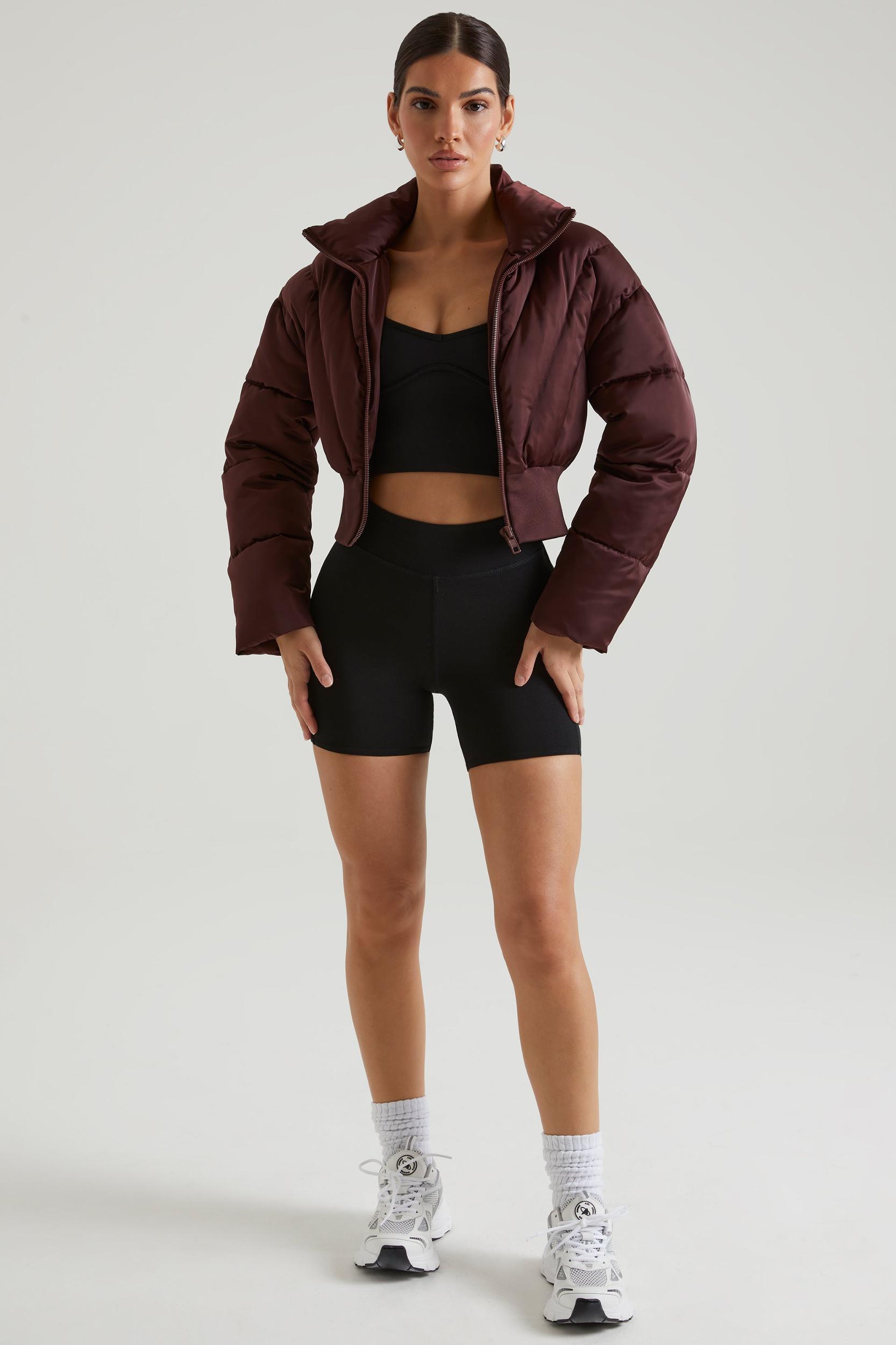 Ribbed Puffer Jacket in Brown Product Image