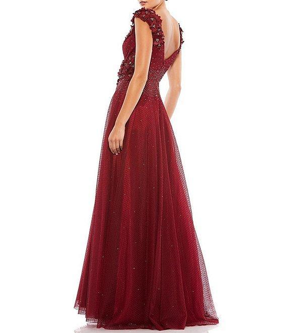 Mac Duggal Floral Jeweled Embellished V-Neck Sleeveless A-Line Gown Product Image