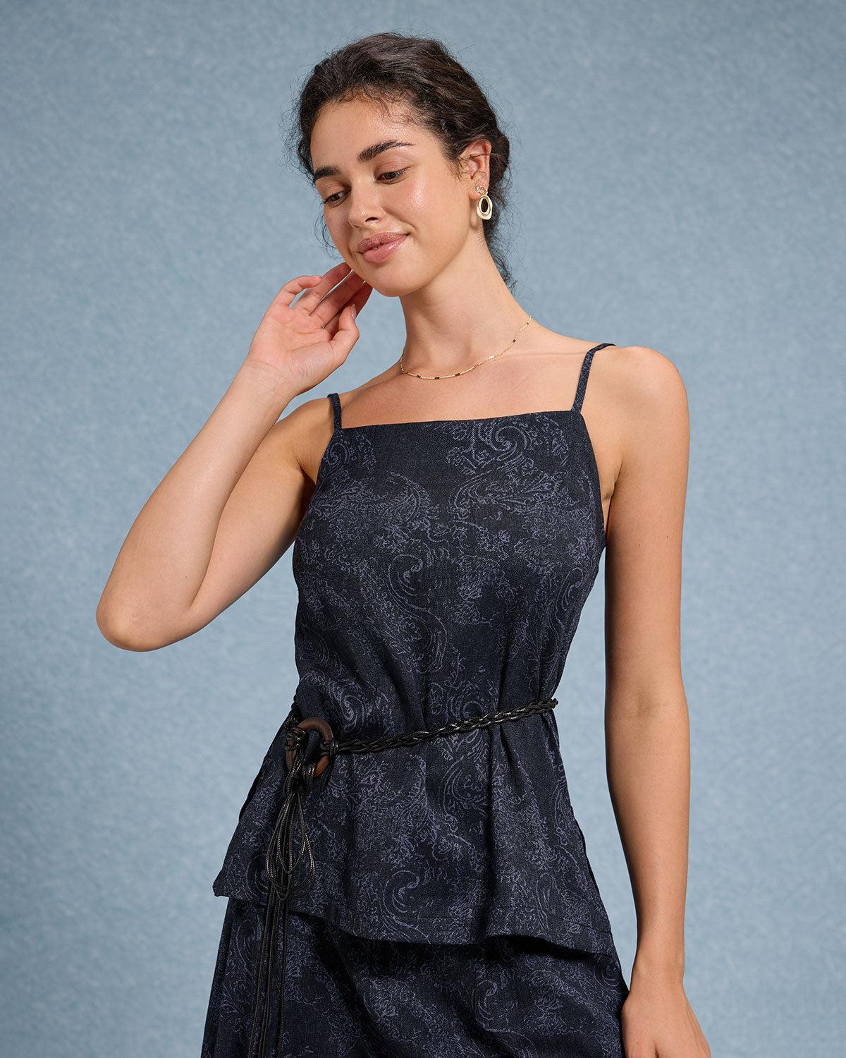 Blue Textured Wide Leg Pants Product Image