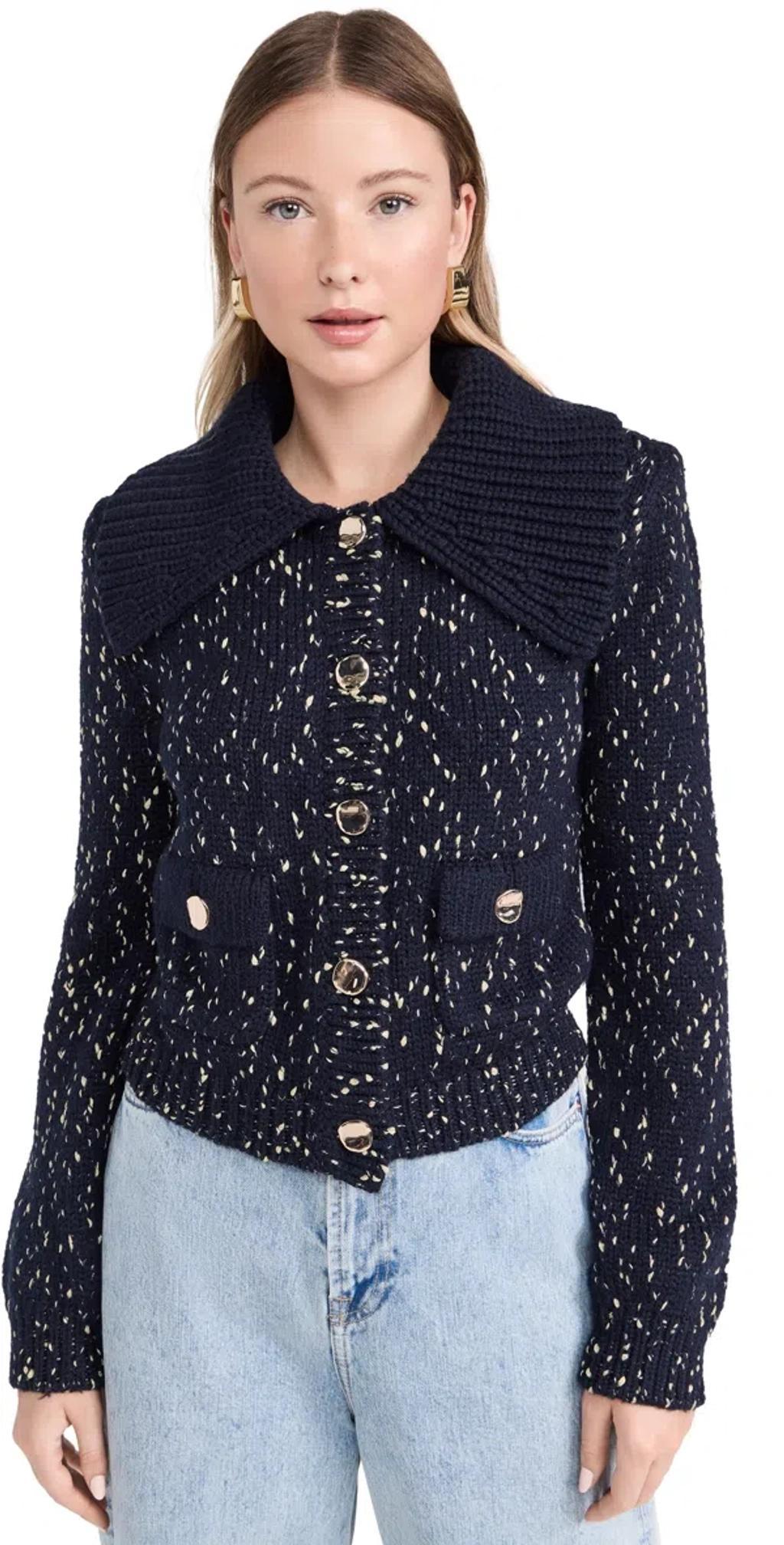 Navy Metallic Merino Cardigan Navy In Blue Product Image