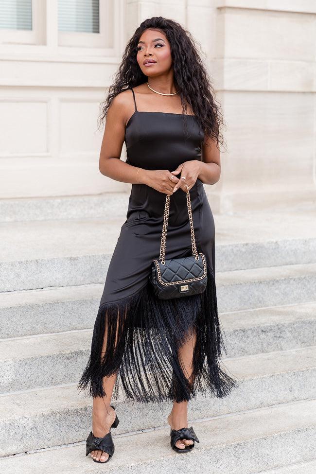 Save Myself Black Tank Fringe Trim Midi Dress FINAL SALE Product Image