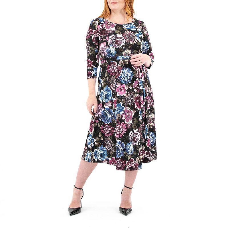 Womens Nina Leonard Sylvia Print Midi Dress Blue Team Product Image