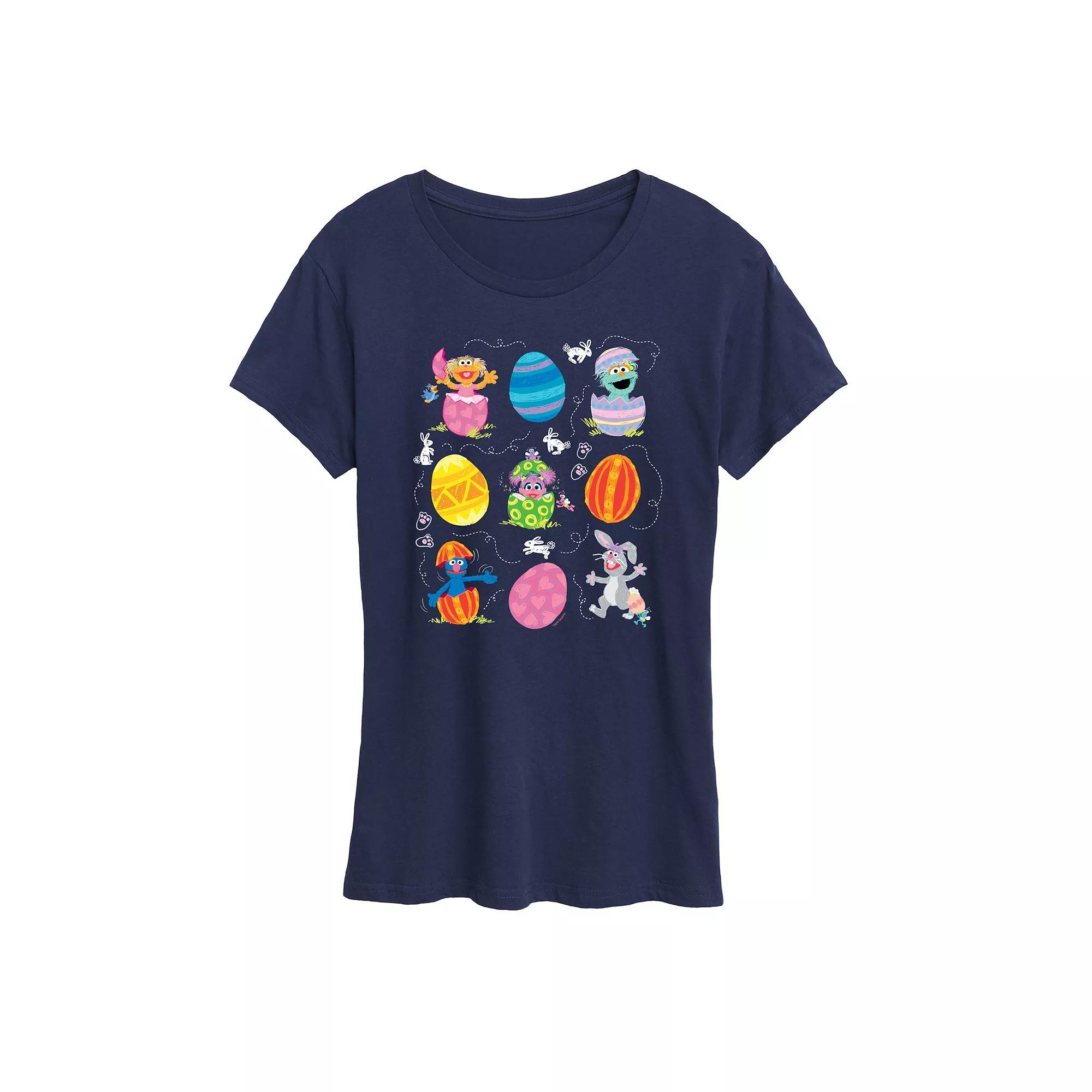 Women's Sesame Street Eggs And Bunny Graphic Tee, Size: Medium, Blue Product Image
