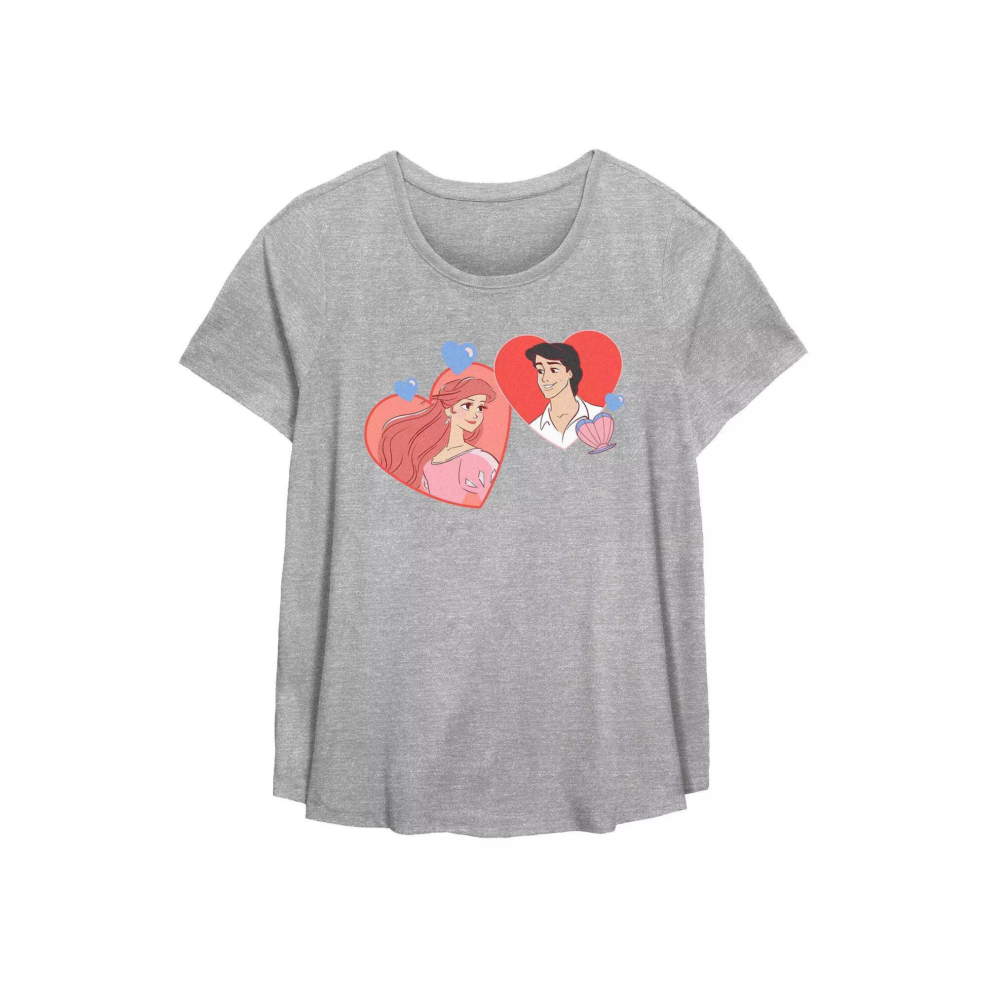 Disney's The Little Mermaid Ariel And Prince Eric Hearts Full Of Love Plus Size Flowy Graphic Tee, Women's, Size: 3XL, Grey Gray Product Image