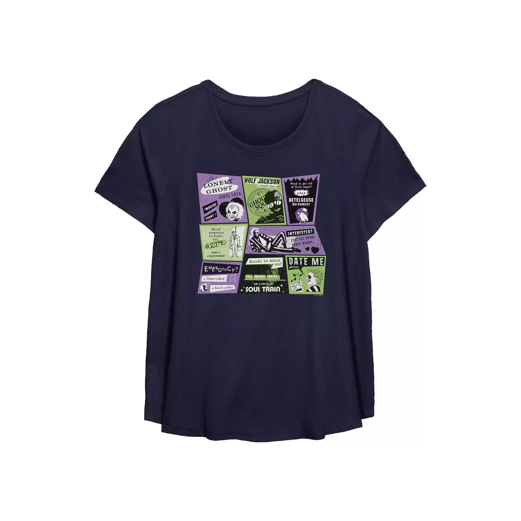 Plus Size Beetlejuice 2 Classified Ads Flowy Graphic Tee, Women's, Size: 1XL, Blue Product Image