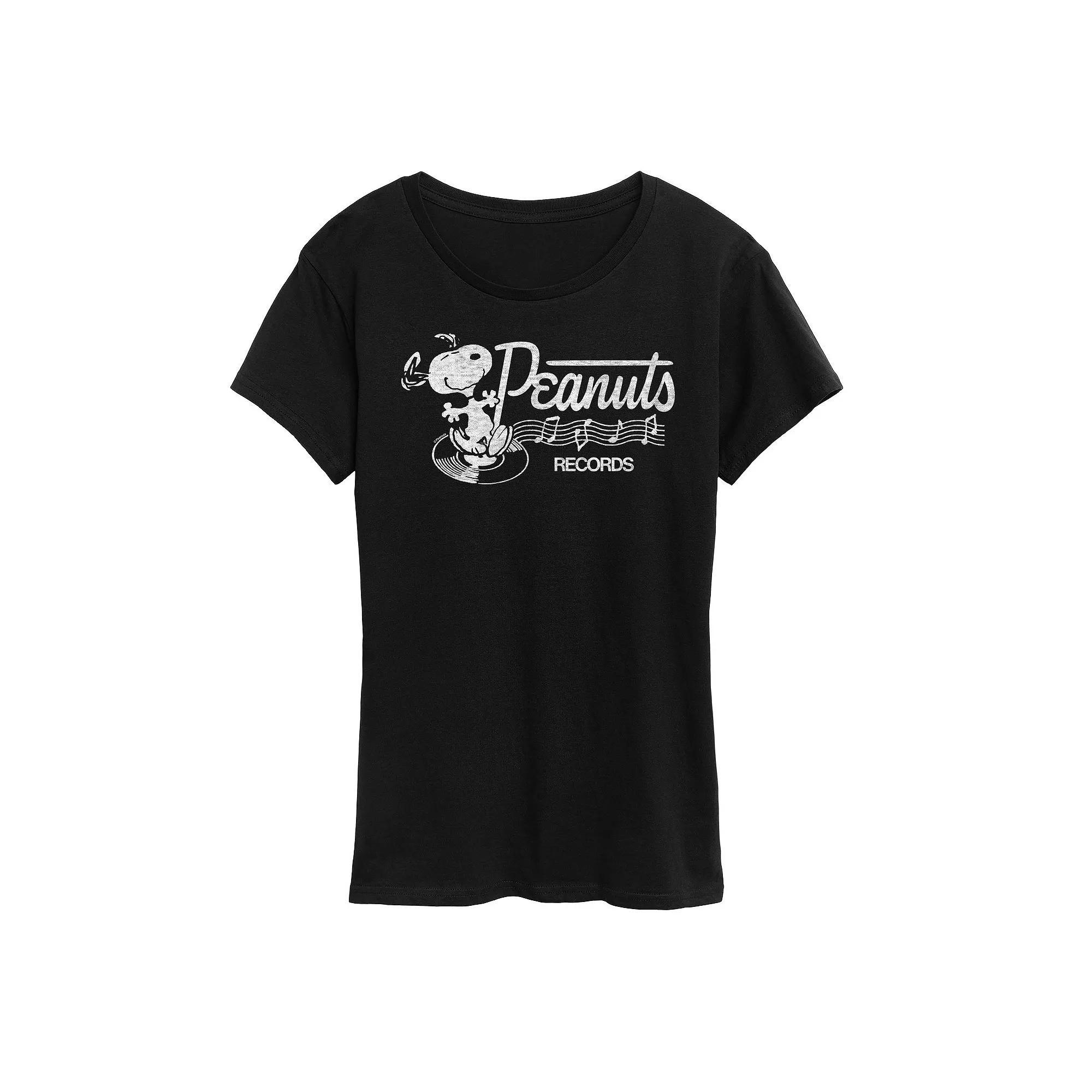 Women's Peanuts Snoopy Records Graphic Tee, Size: Medium, Black Product Image