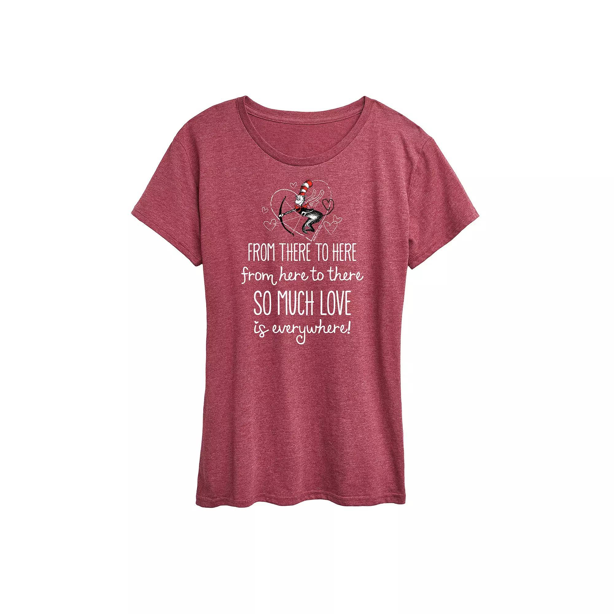 Women's Dr. Seuss Love Is Everywhere Graphic Tee, Size: XL, Grey Dark Red Product Image