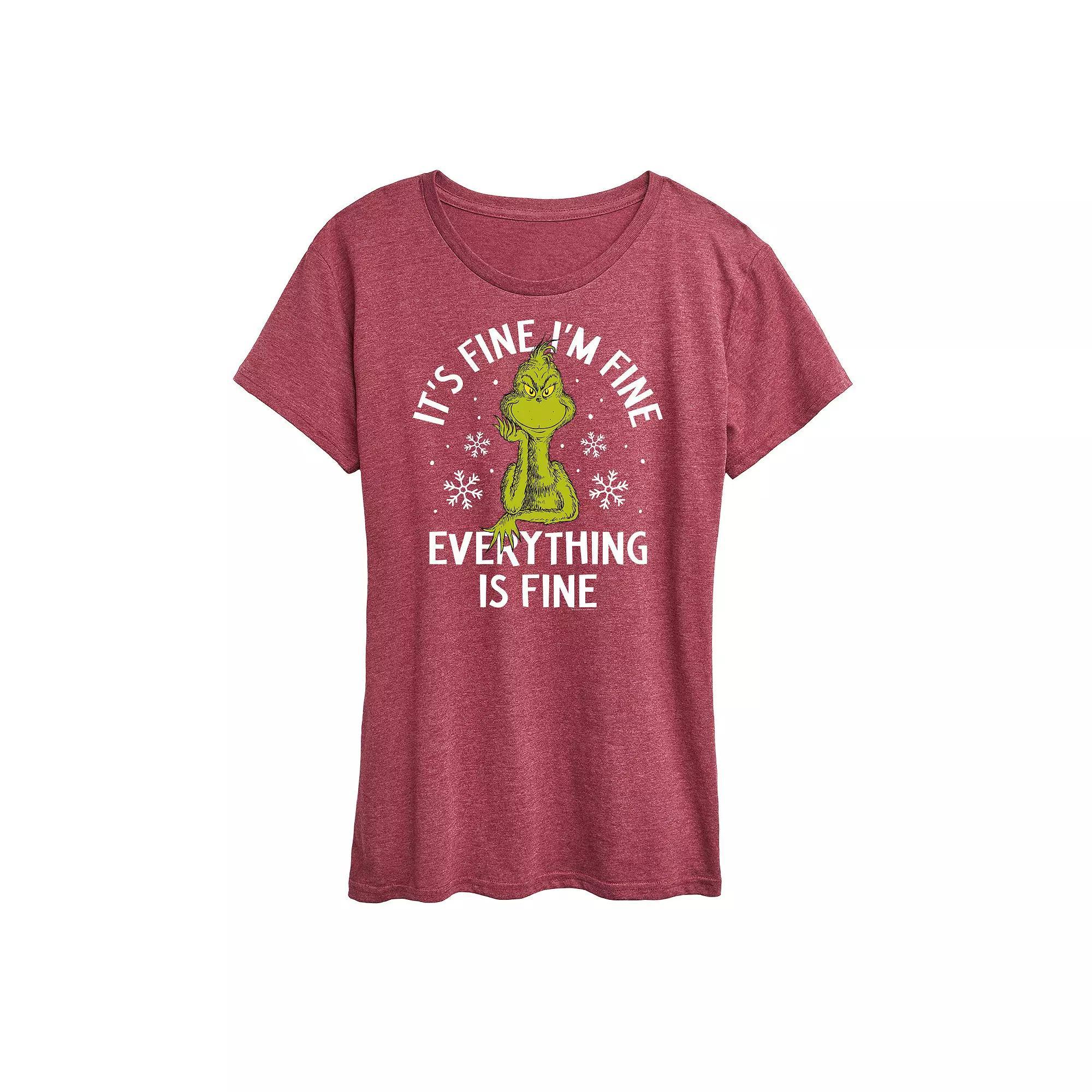 Women's Dr. Seuss Grinch It's Fine I'm Fine Graphic Tee, Size: XXL, Grey Product Image