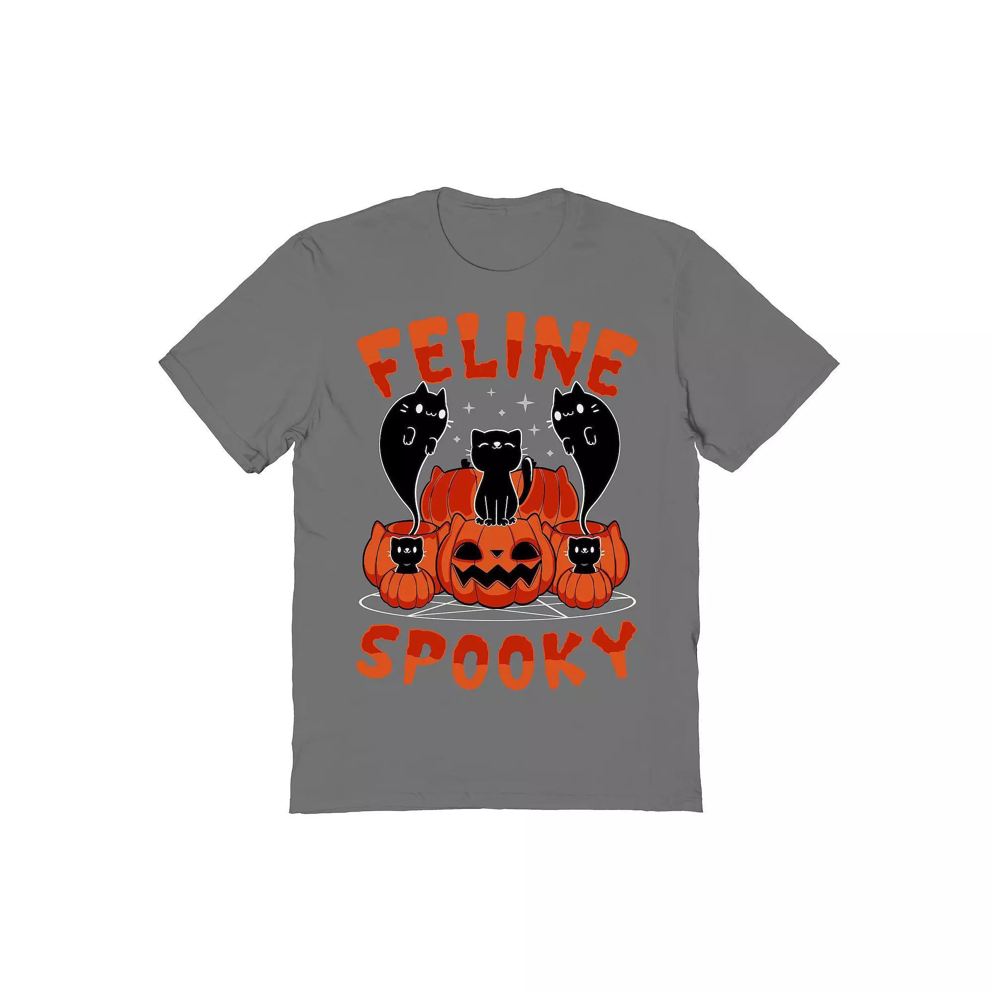 Men's Feline Spooky Halloween Kitten Halloween Graphic Tee, Size: Large, Grey Product Image