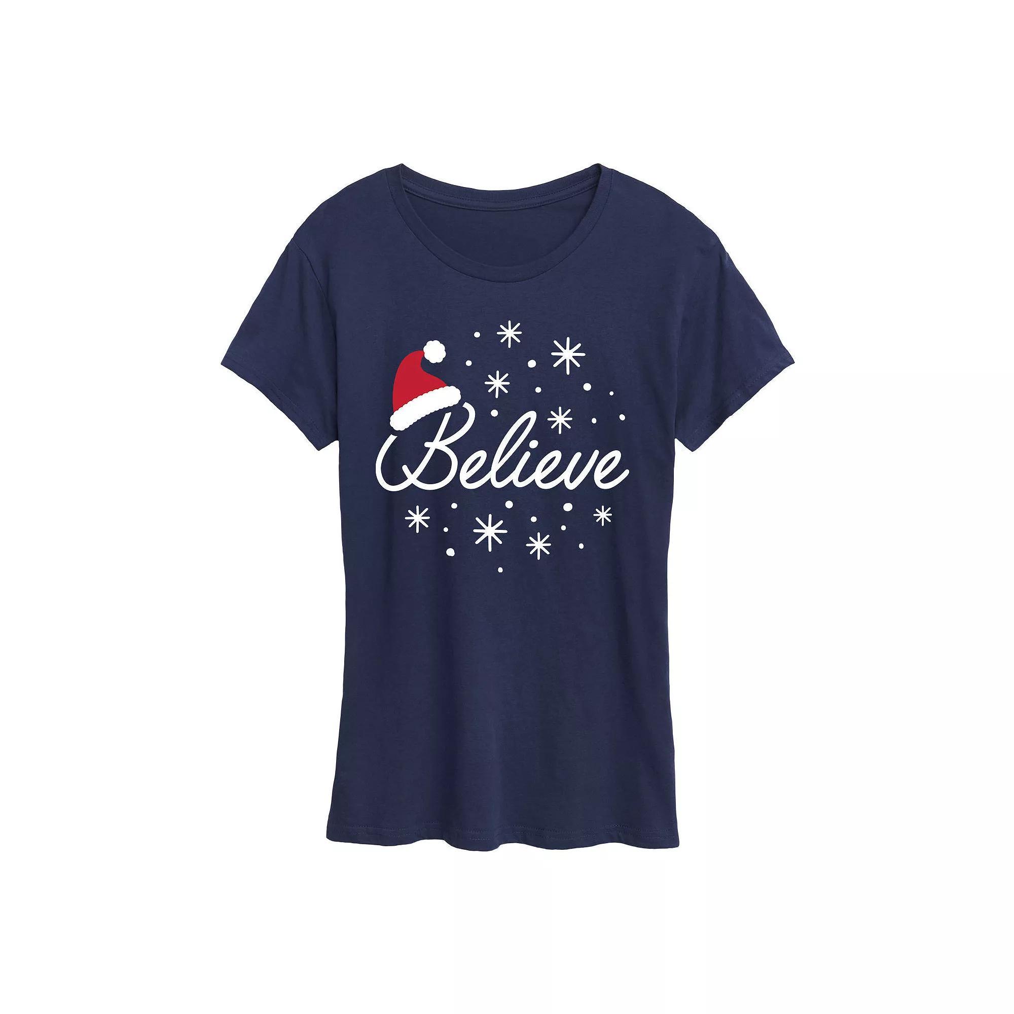 Women's Believe With Santa Hat Graphic Tee, Girl's,  Product Image