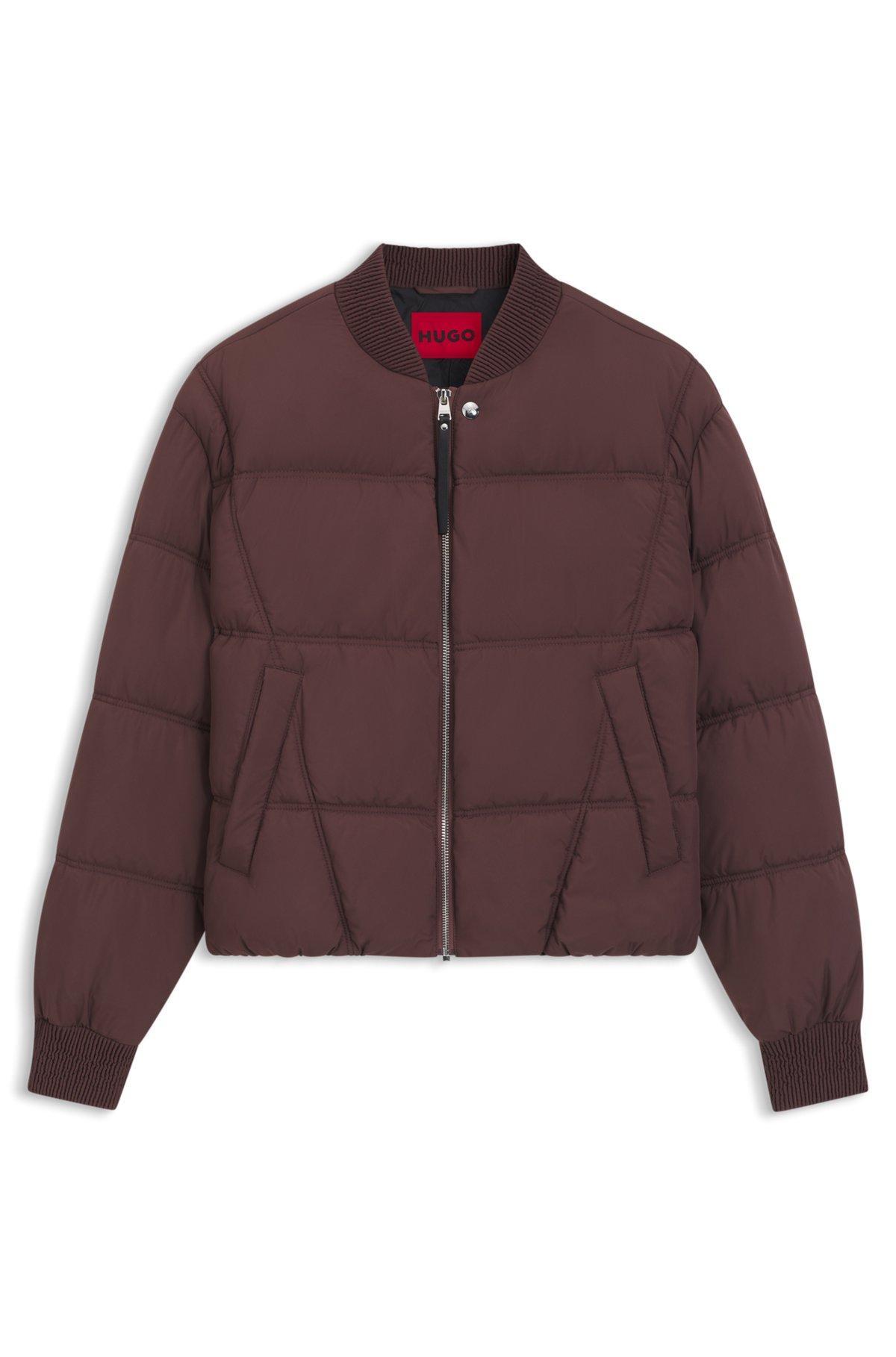 HUGO - Water-repellent puffer jacket in a bomber style - Dark Brown Product Image