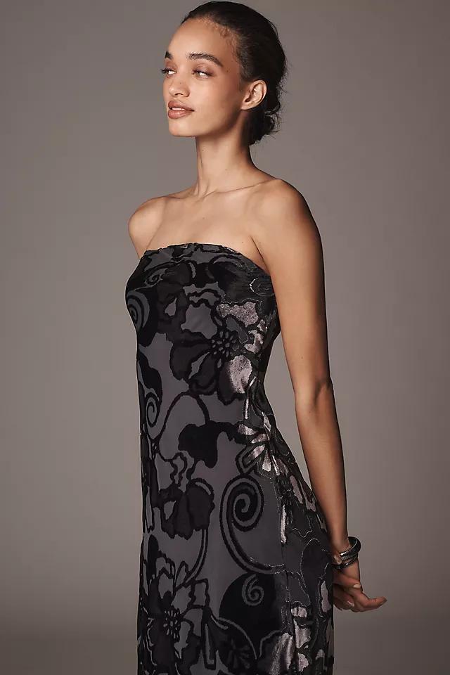 By Anthropologie Strapless Velvet Burnout Dress Product Image