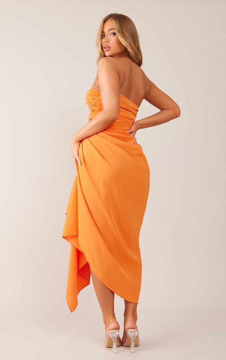 Orange Ruched Plunge Midaxi Dress Product Image