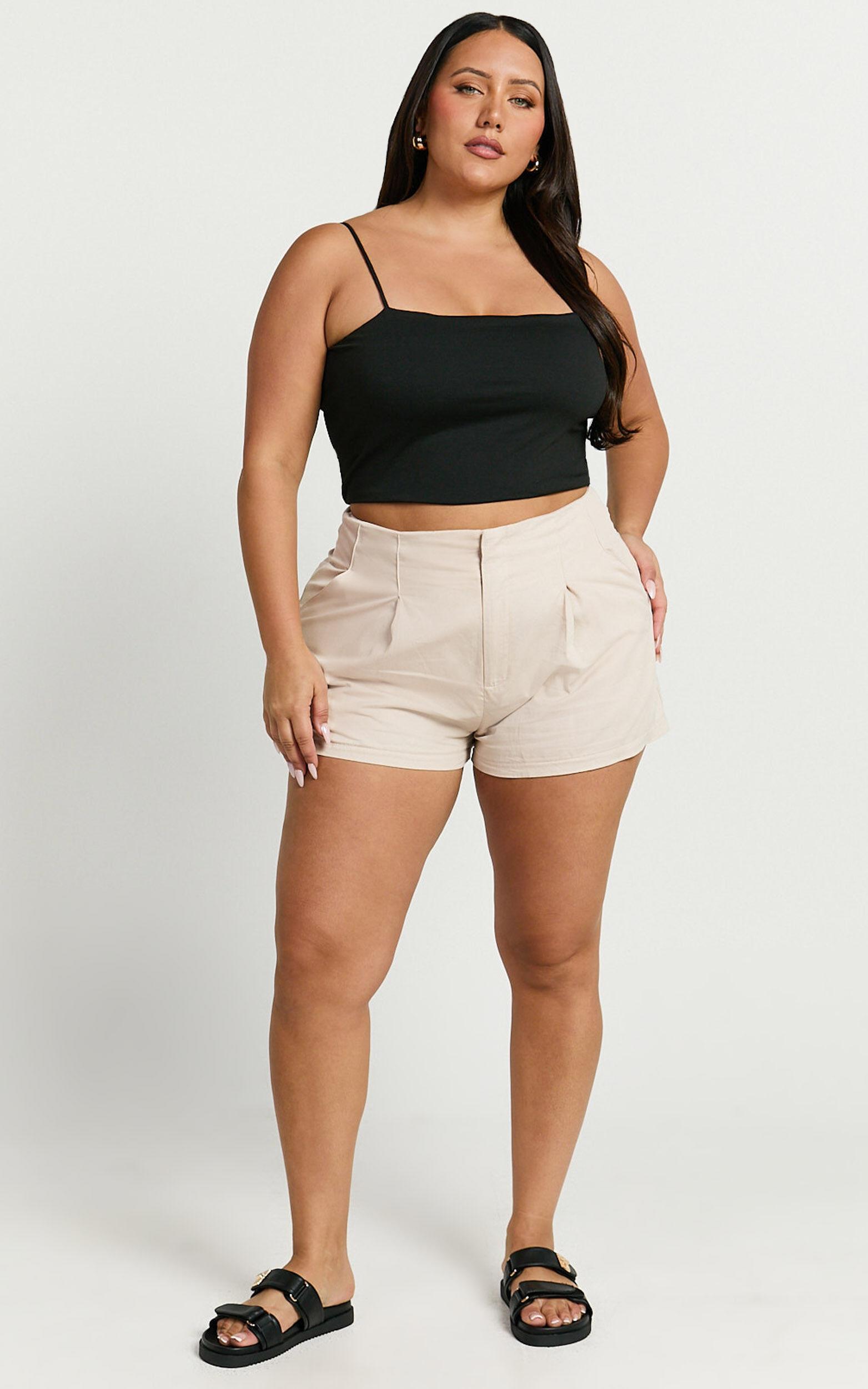 Elyssa Shorts - Pleat Detail Shorts in Beige Product Image