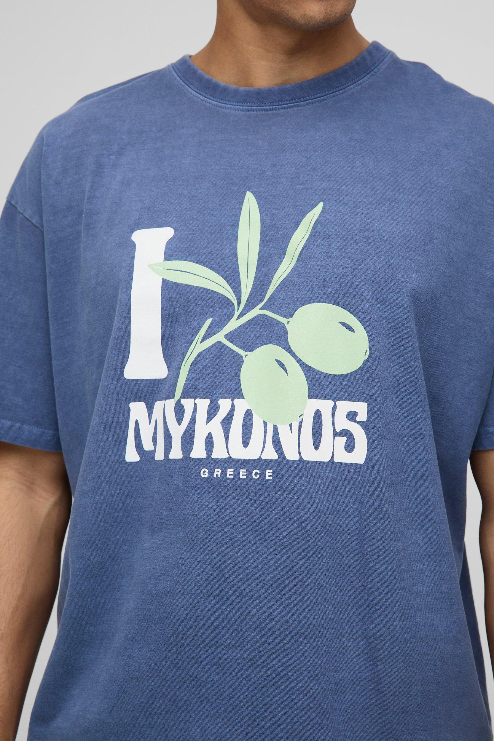 Oversized Mykonos Washed Graphic T Shirt | boohooMAN USA Product Image