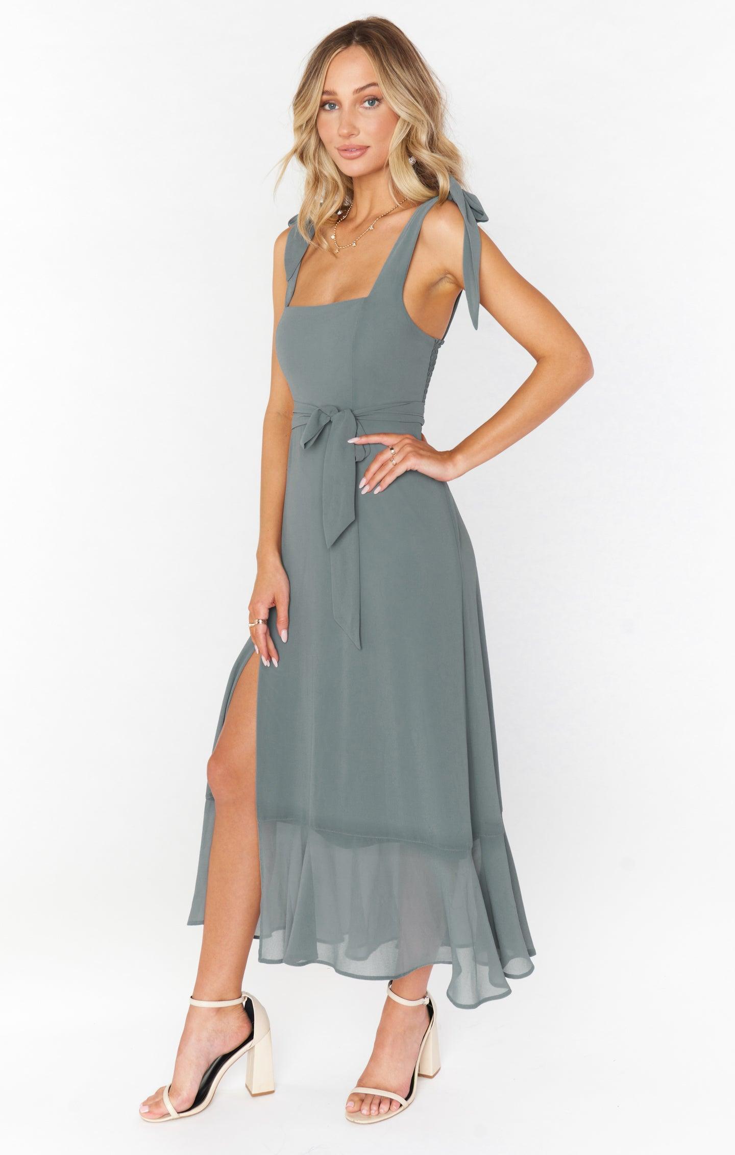 Claire Midi Dress ~ Deep Sage Chiffon Product Image