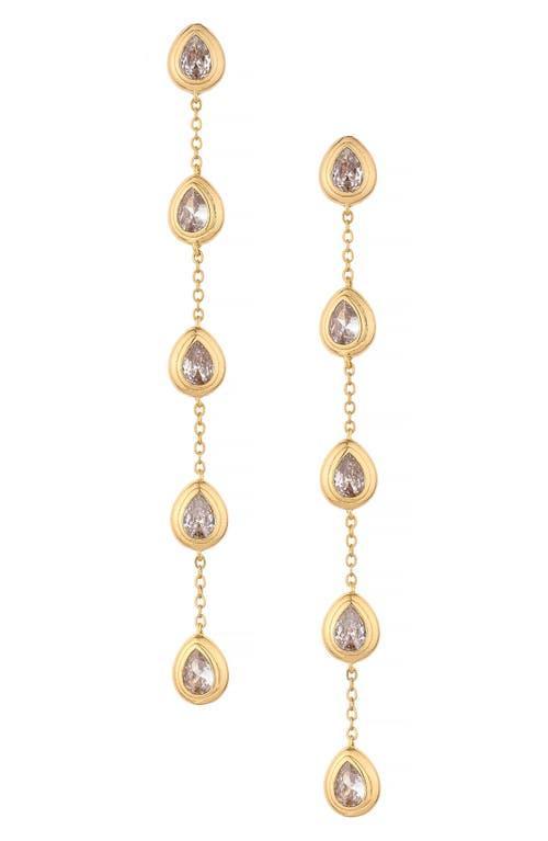 Ettika Single File Crystal Cubic Zirconia Teardrop Linear Drop Earrings in 18K Gold Plated Product Image