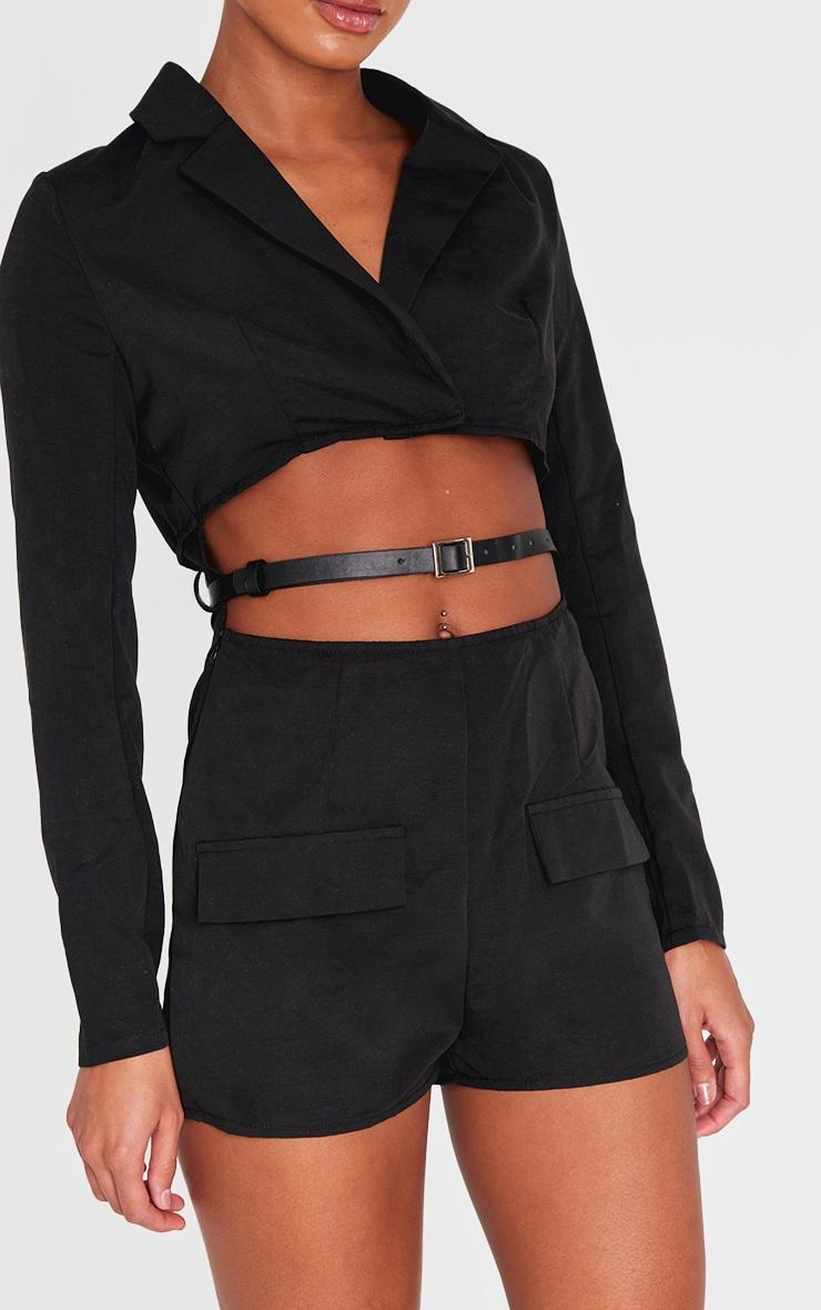 Black Tailored Woven Long Sleeve Romper Product Image