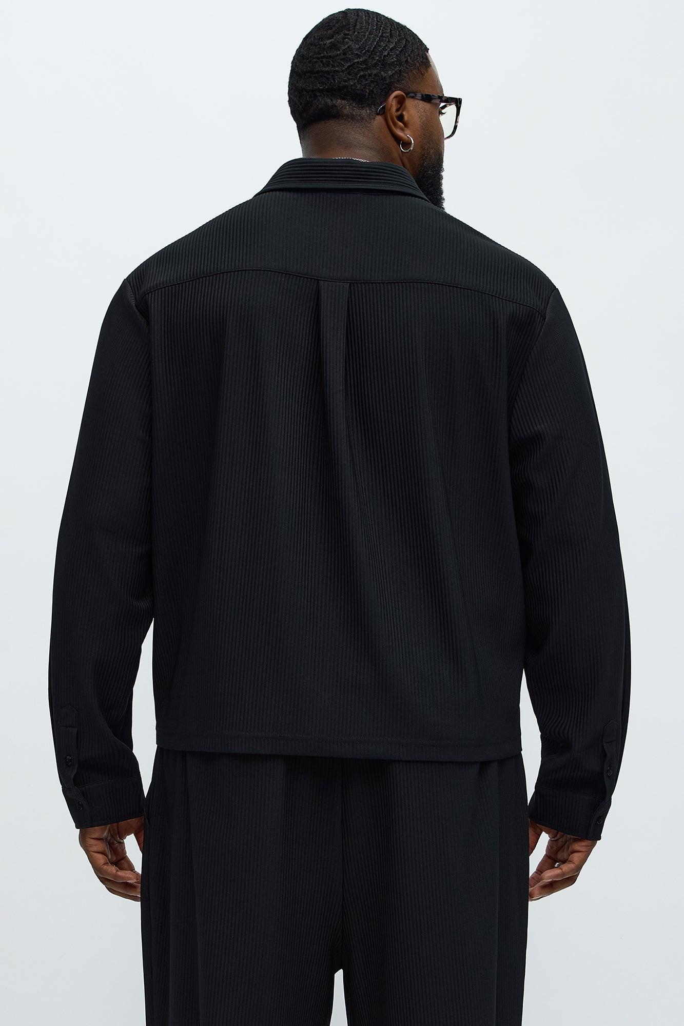 Show Up Cropped Long Sleeve Button Up Shirt - Black Male Product Image