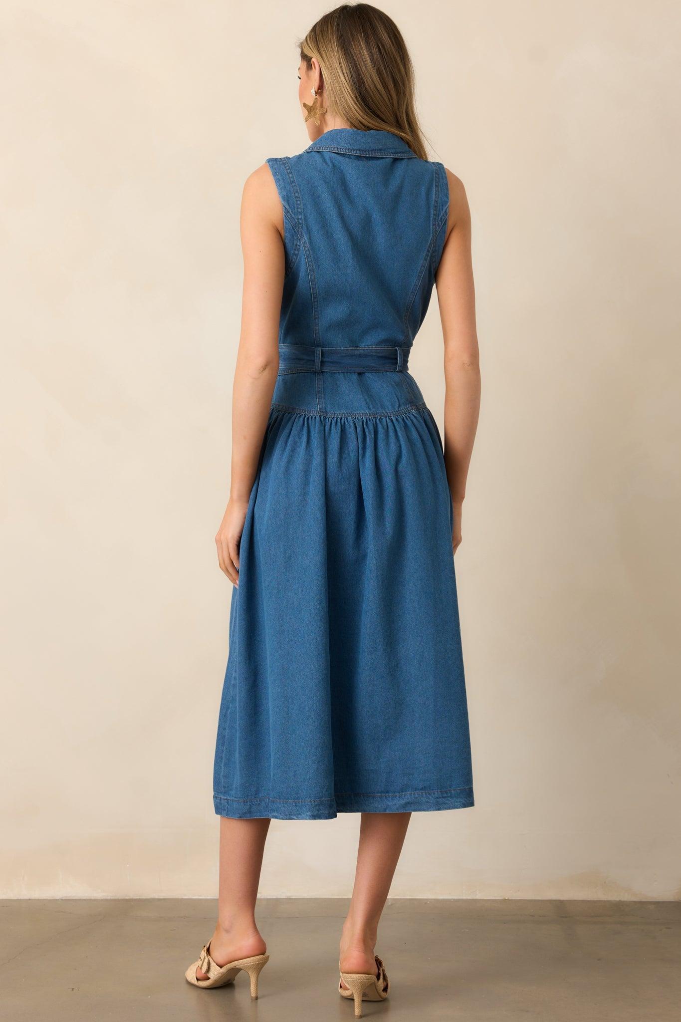 Riverside Sips Blue Denim Button Front Maxi Dress Product Image
