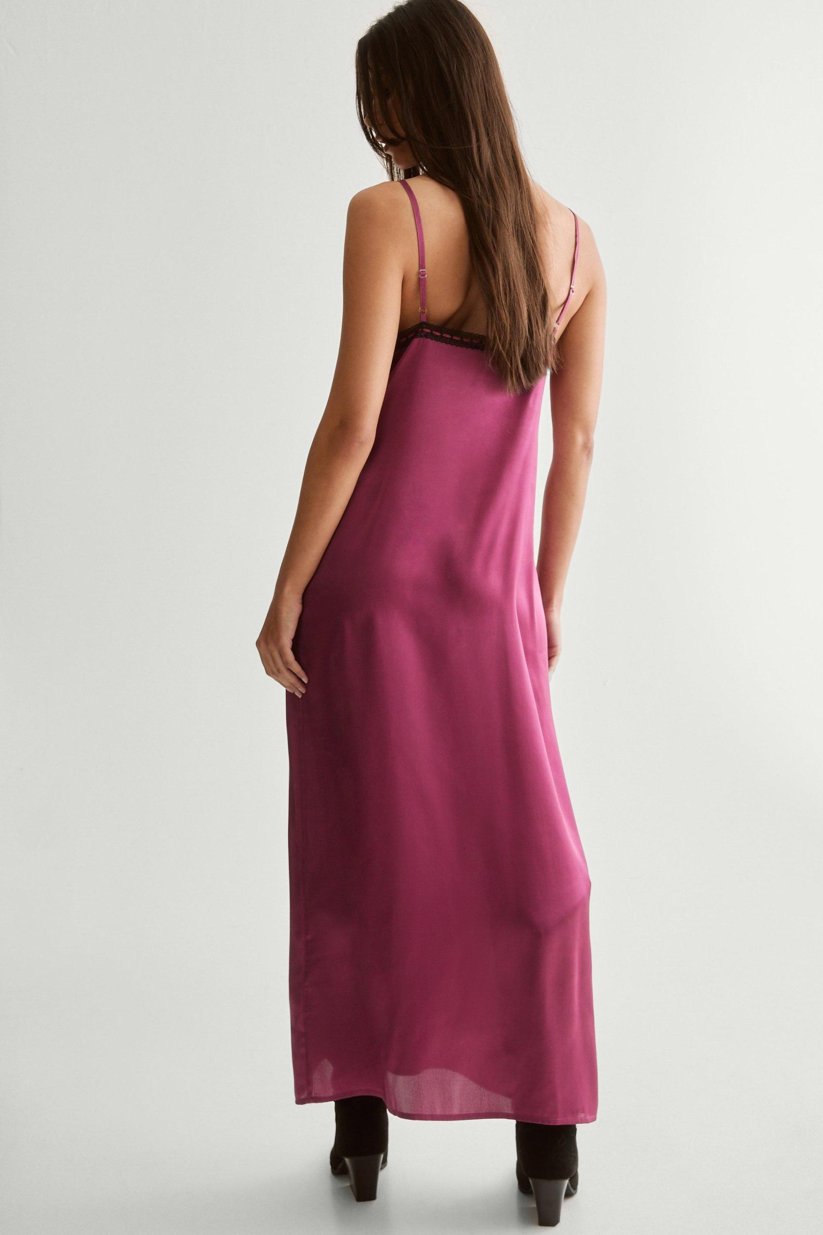Satin Ribbon Lace Trim Maxi Slip Dress Product Image