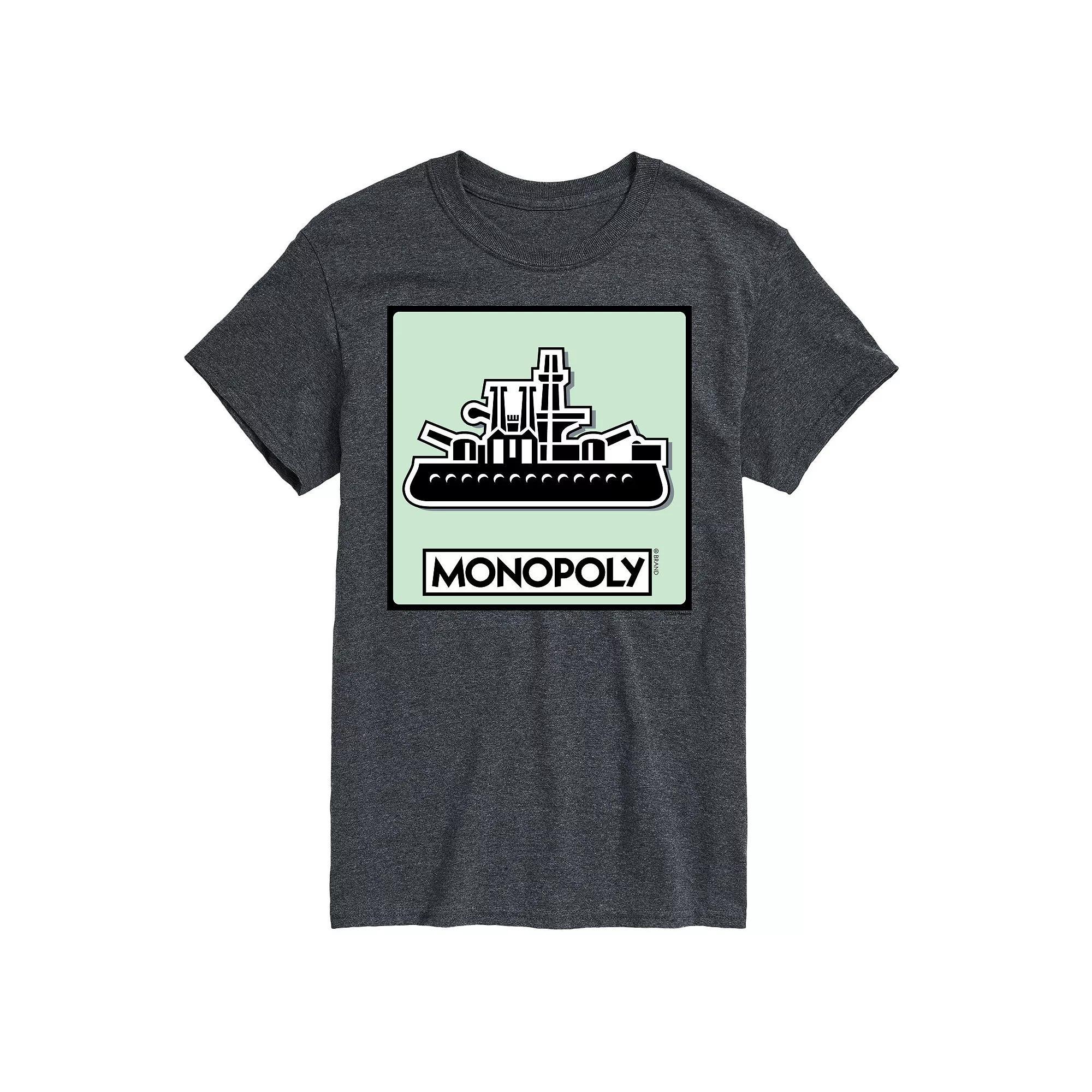 Men's Monopoly Ship Game Token Graphic Tee, Size: Large, Grey Product Image