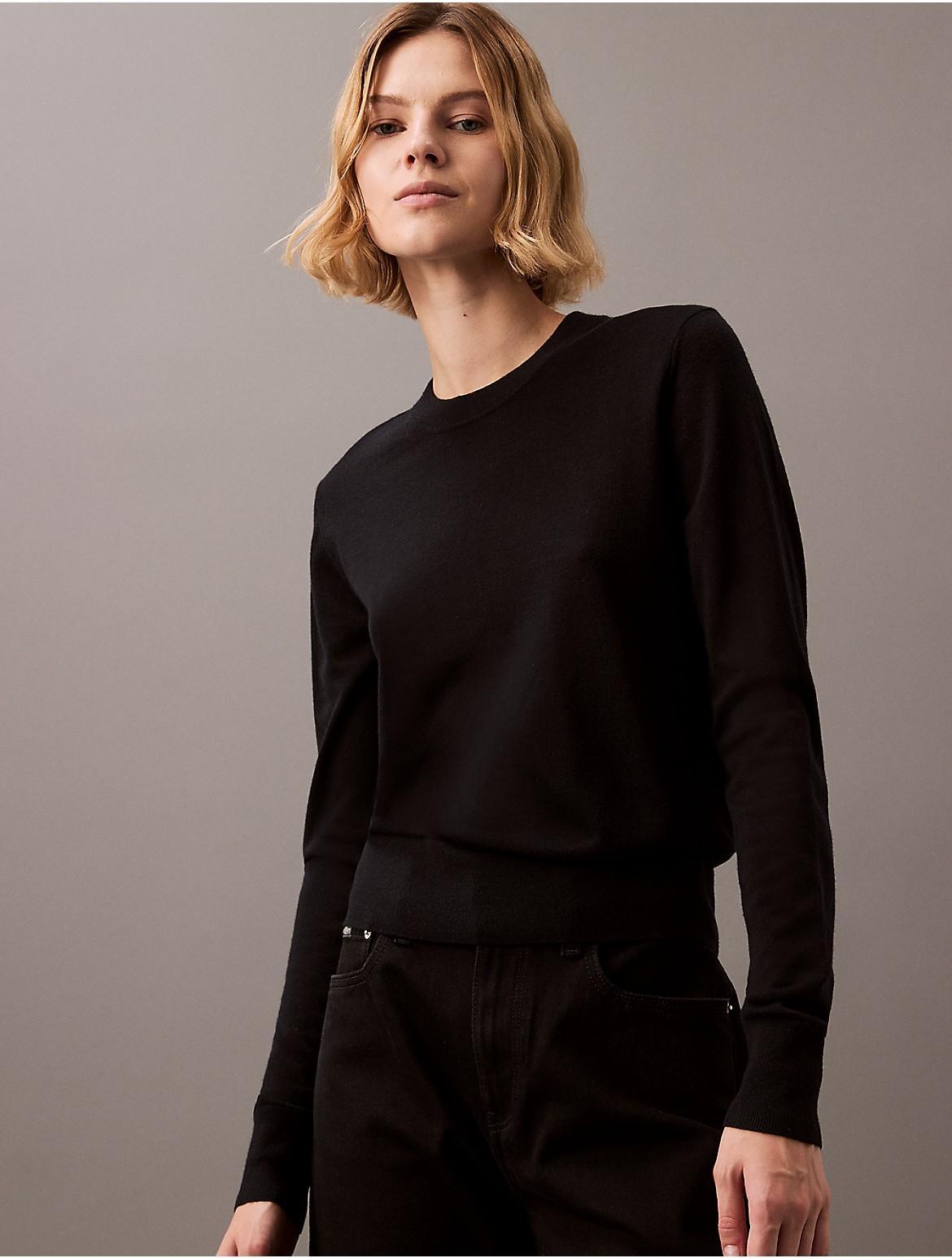 Calvin Klein Womens Tech Merino Crewneck Sweater - Black Product Image