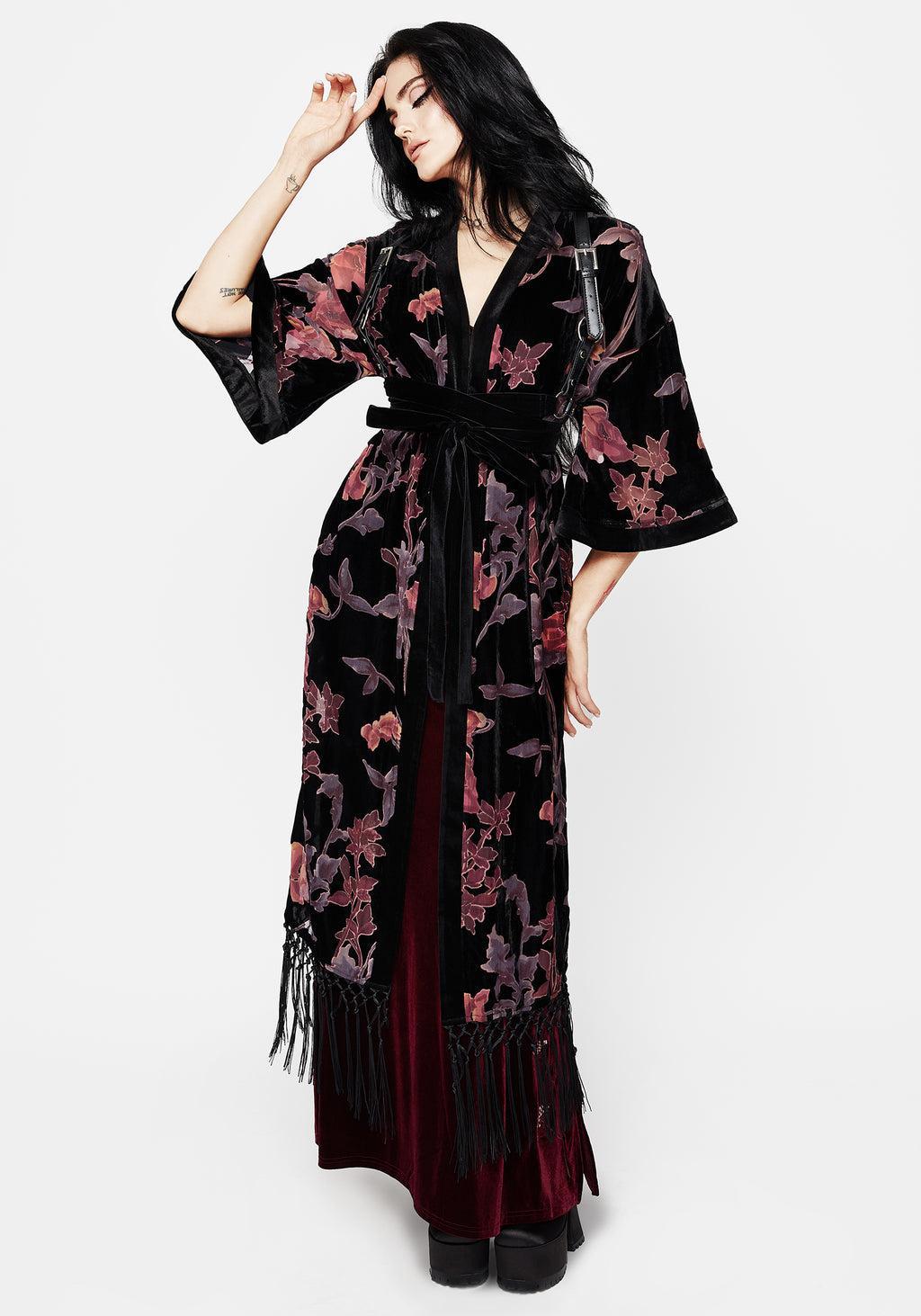 Virosa Floral Embroidered Velour Gown Product Image