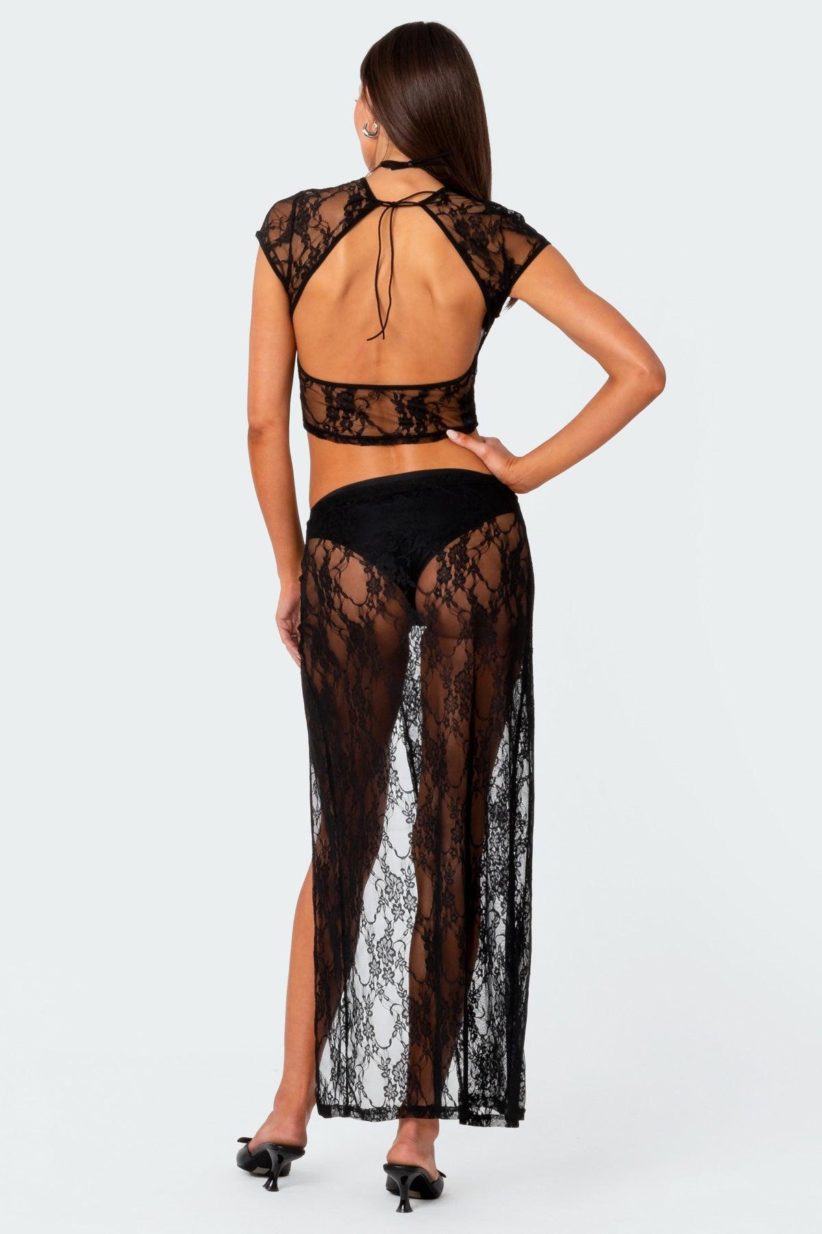 Aura Open Back Sheer Lace Crop Top Product Image