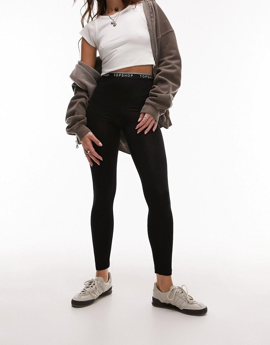 Topshop branded elasticized leggings in black Product Image