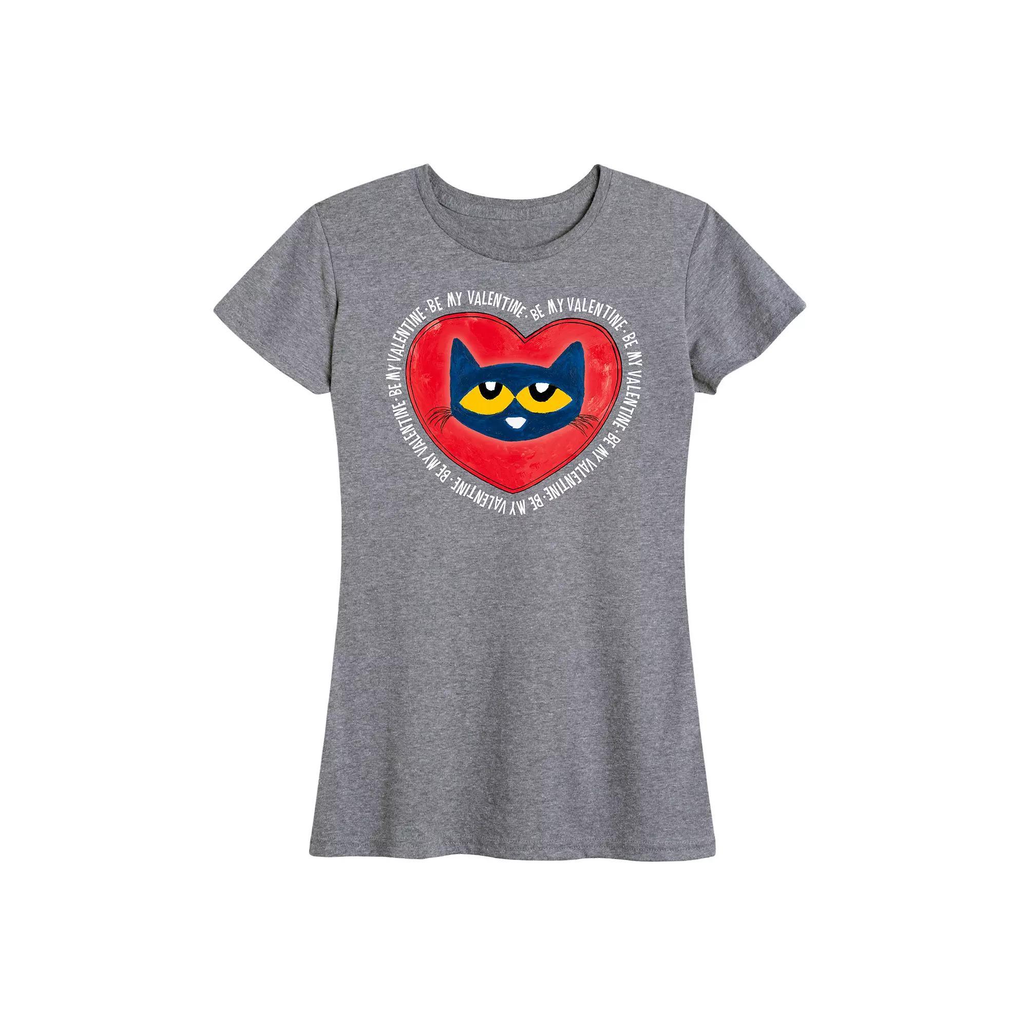 Women's Pete The Cat Be My Valentine Pete Face Graphic Tee, Size: Large, Grey Gray Product Image