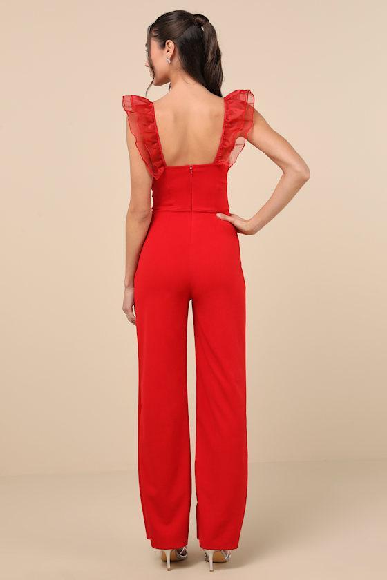 Luxe Position Red Ruffled Wide-Leg Jumpsuit Product Image