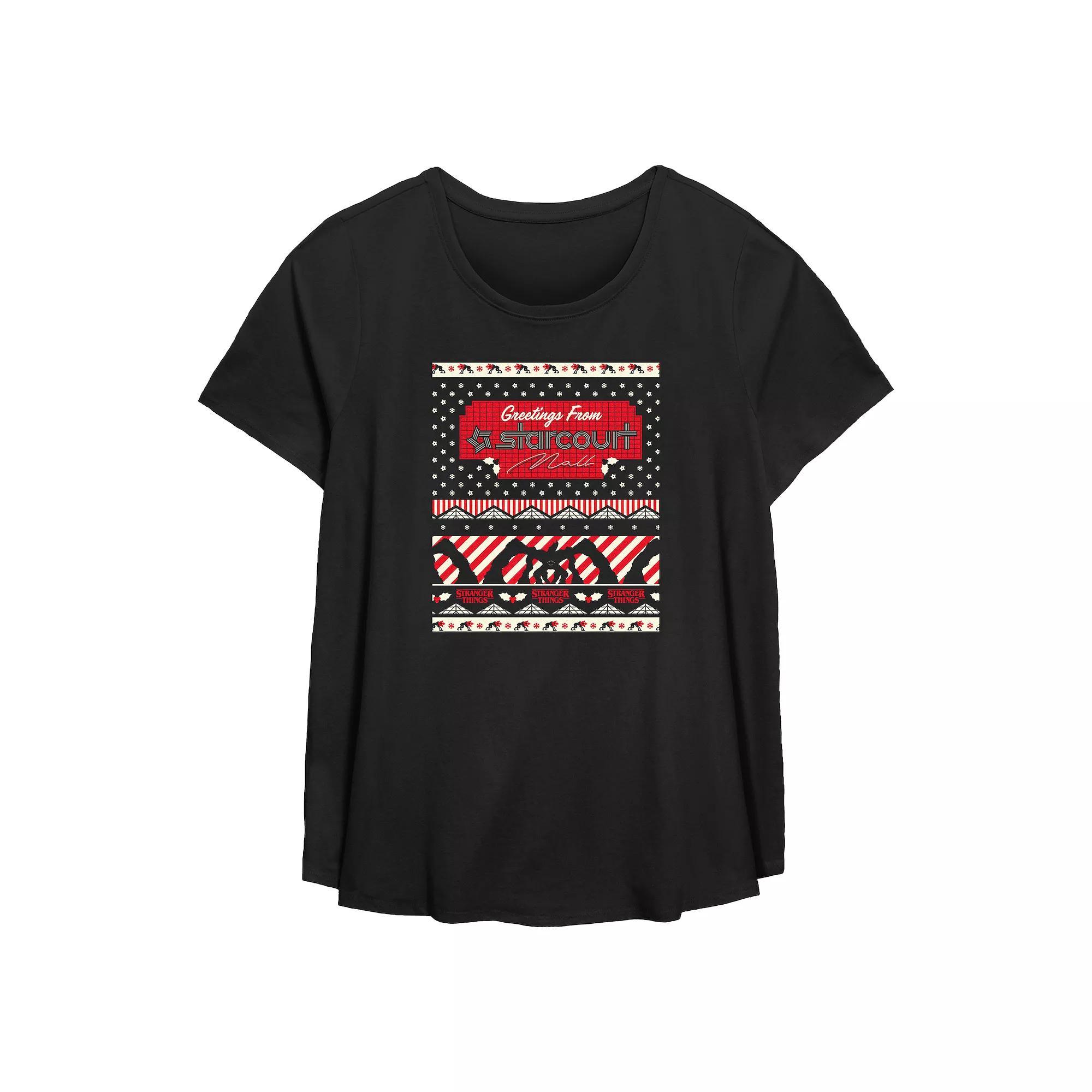 Plus Size Stranger Things Greetings From Starcourt Mall Flowy Graphic Tee, Women's, Size: 5XL, Black Product Image