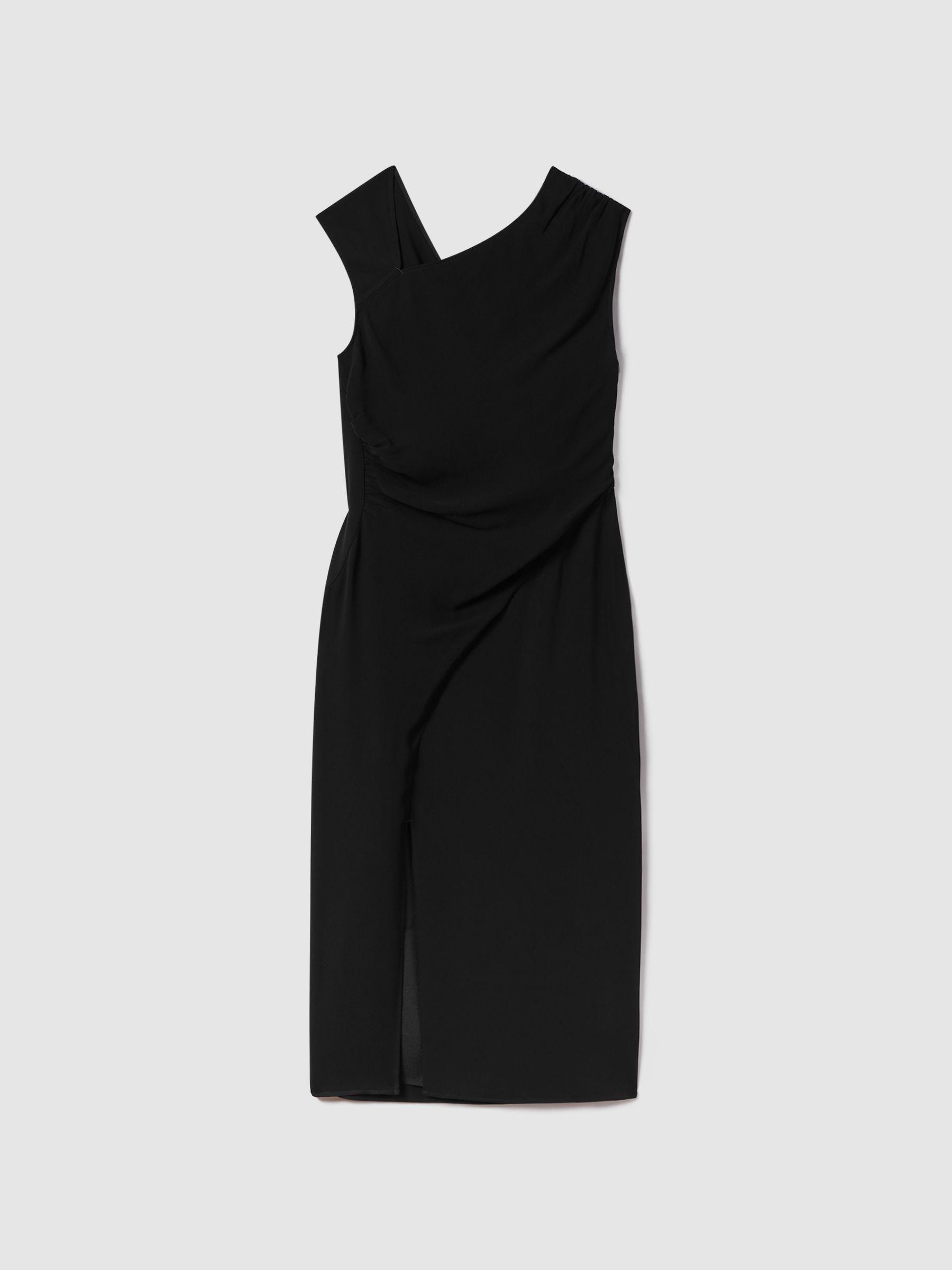 Asymmetric Bodycon Midi Dress in Black Product Image