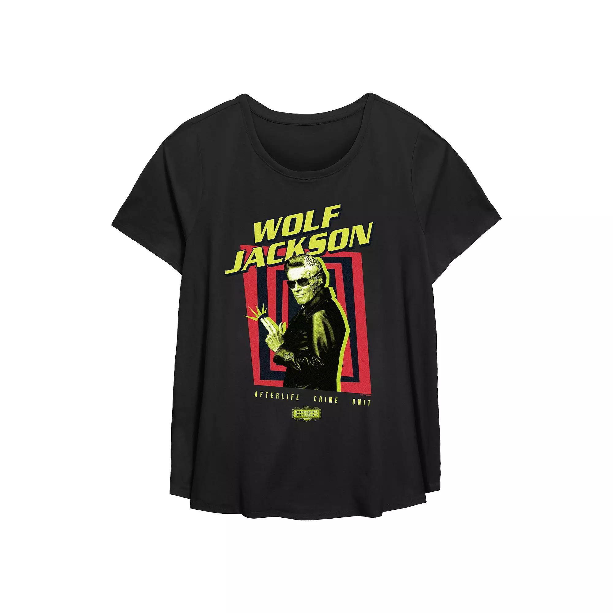 Plus Size Beetlejuice 2 Wolf Jackson Afterlife Crime Unit Flowy Graphic Tee, Women's, Size: 3XL, Black Product Image