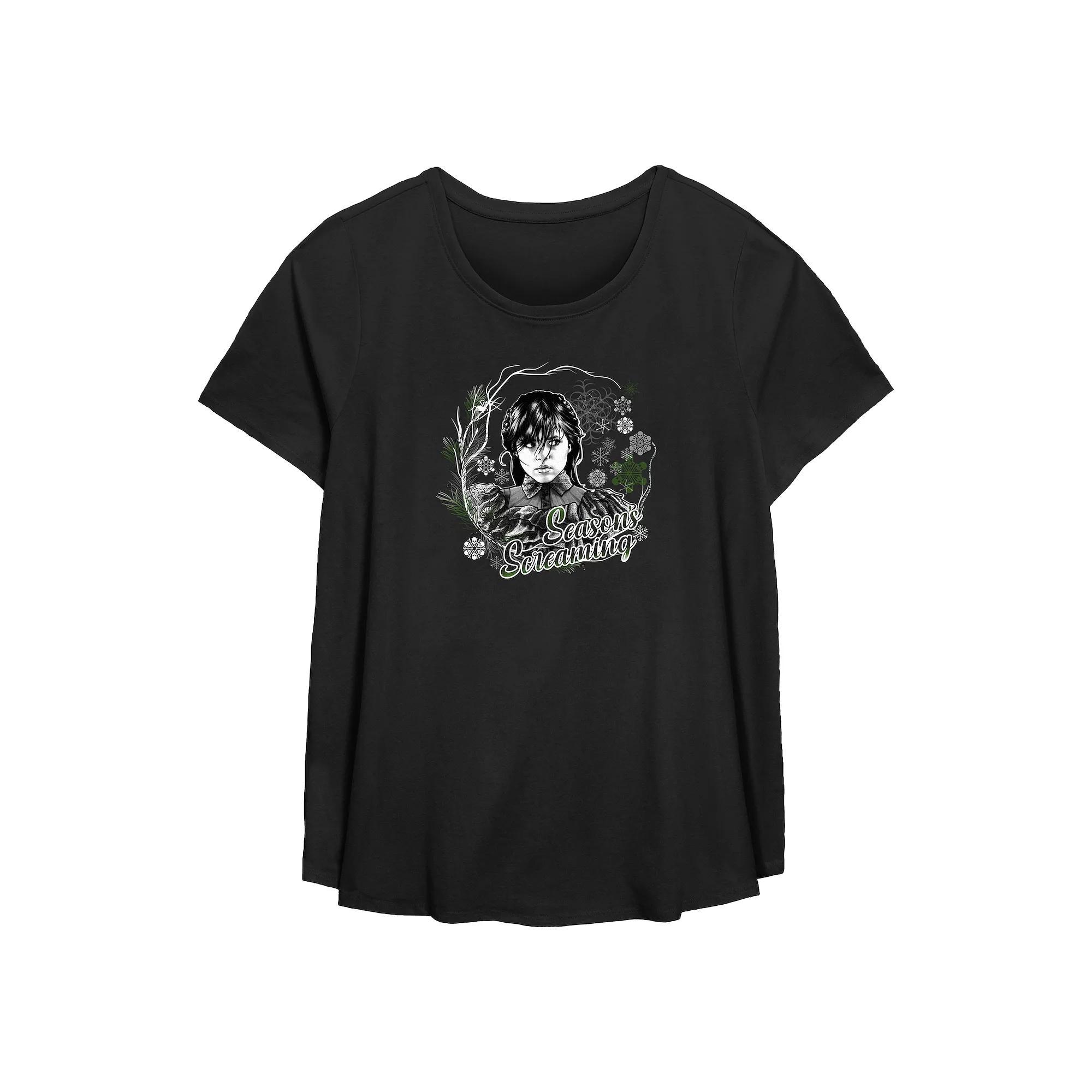 Plus Size Wednesday Seasons Screaming Flowy Graphic Tee, Womens Product Image