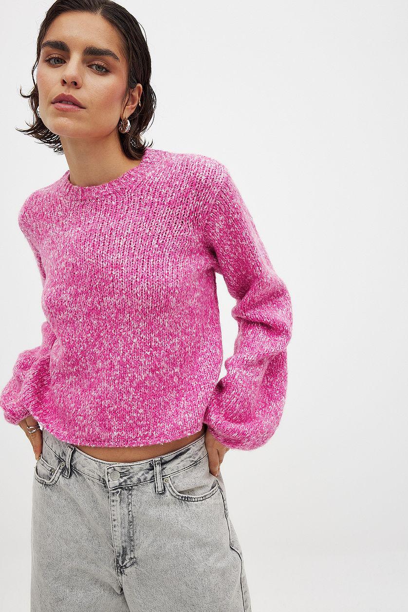 Knitted Open Back Balloon Sleeve Sweater Product Image