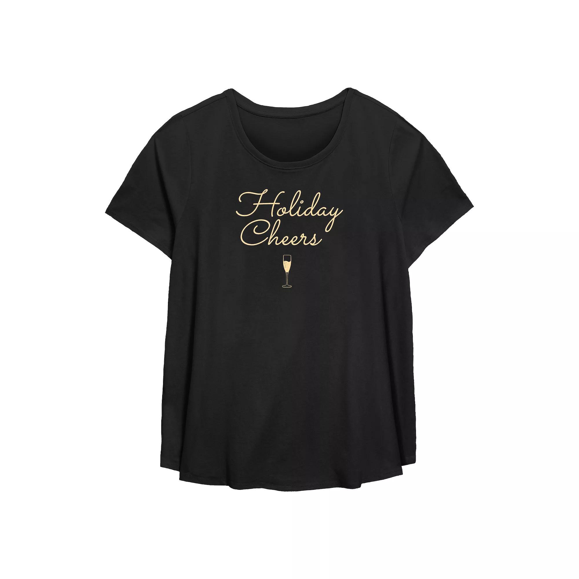 Plus Size Holiday Cheers Flowy Graphic Tee, Women's, Size: 5XL, Black Product Image