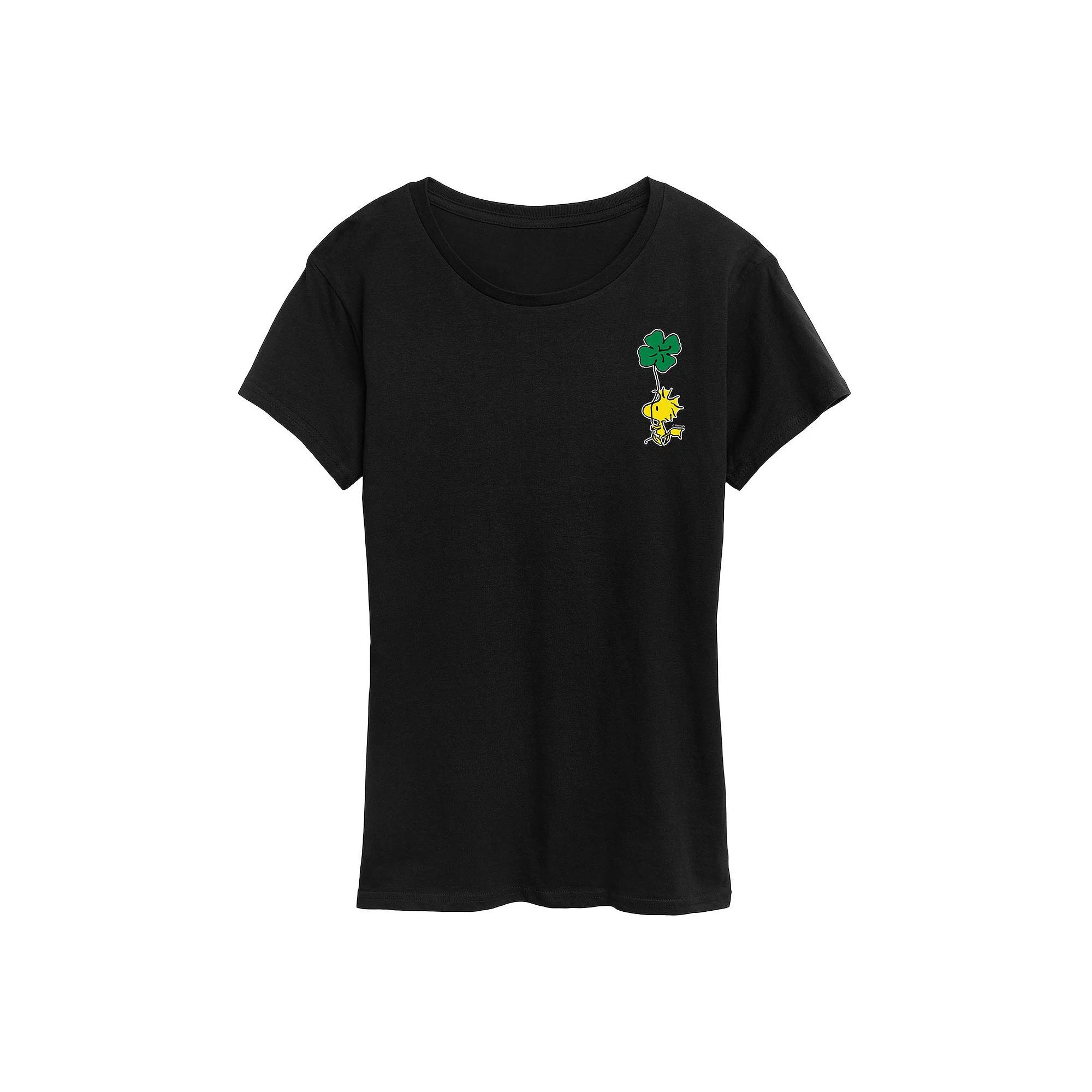 Women's Peanuts Woodstock Clover Graphic Tee, Size: Large, Black Product Image