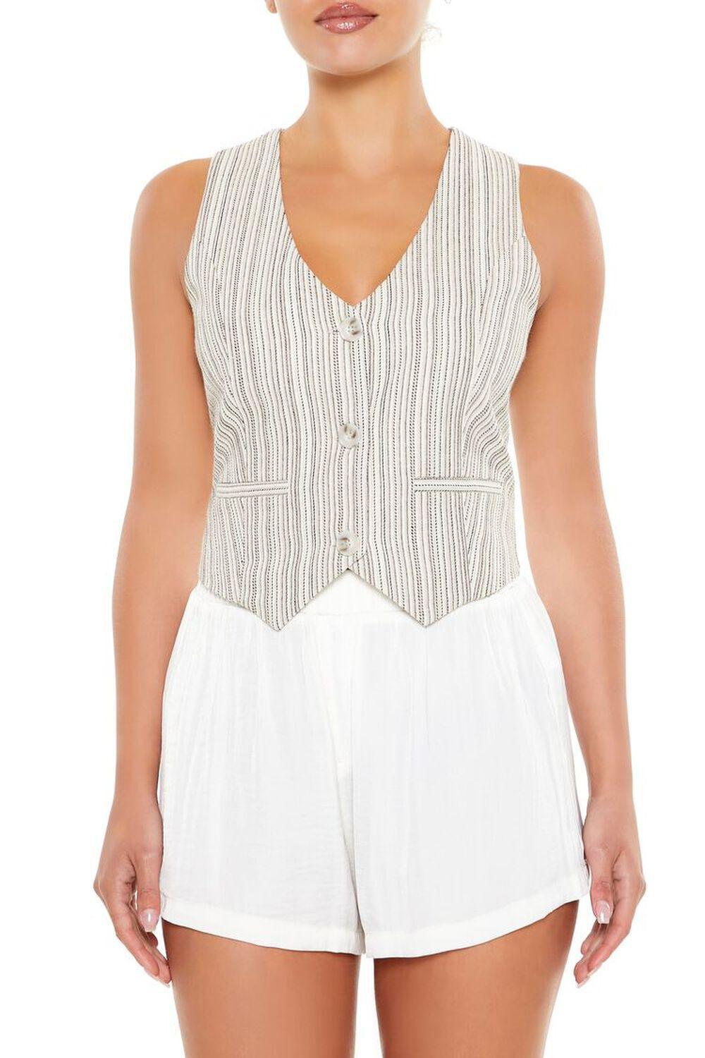 Striped Cropped V-Neck Vest | Forever 21 Product Image