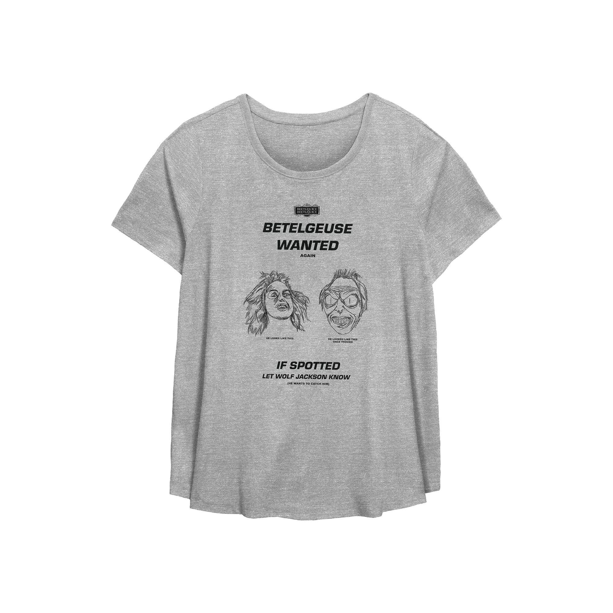 Plus Size Beetlejuice 2 Betelgeuse Wanted Flowy Graphic Tee, Women's, Size: 5XL, Grey Gray Product Image