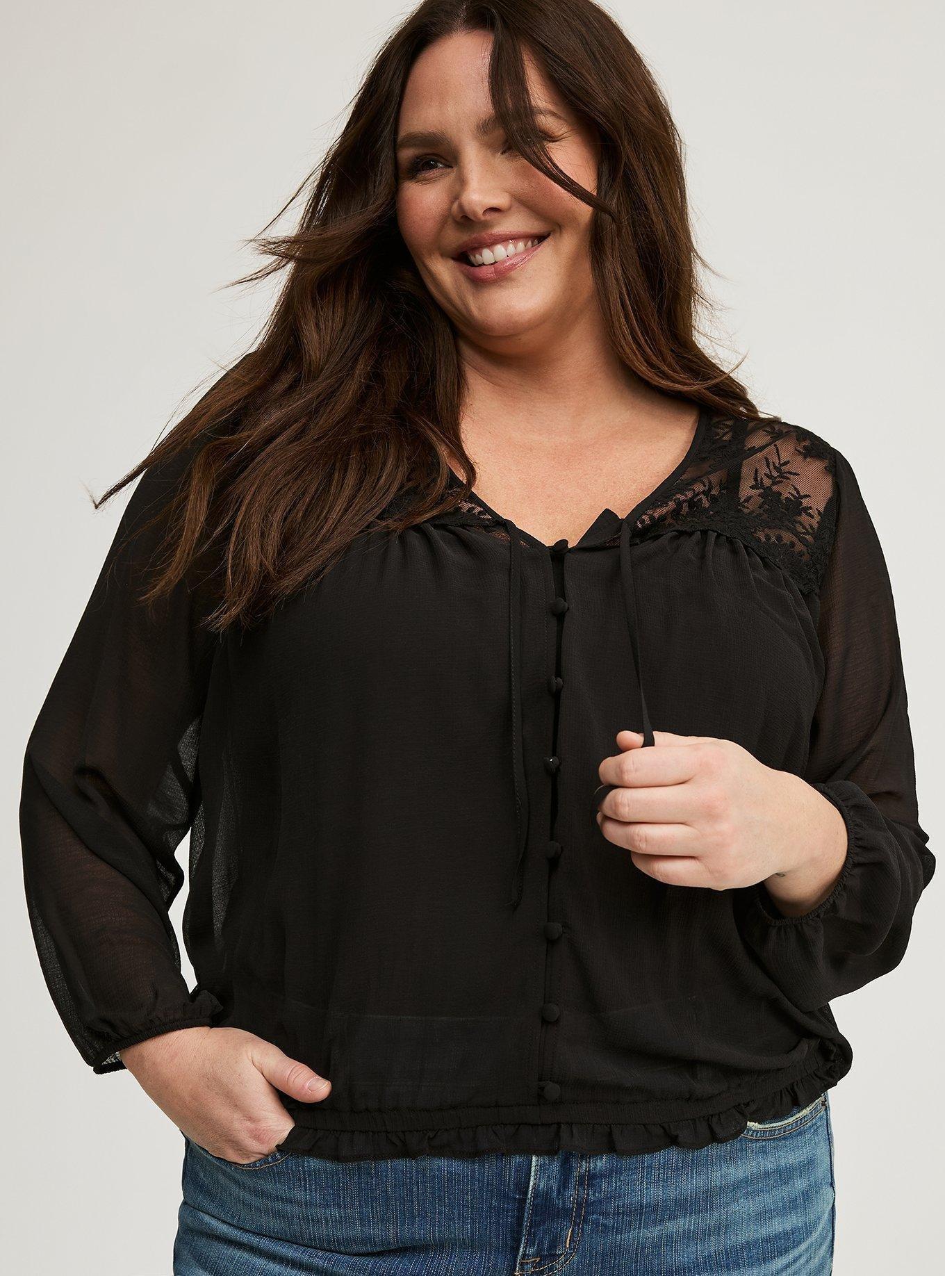 Embroidered Tie-Front Blouse Product Image